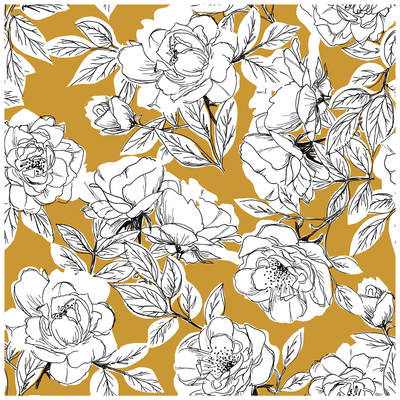 HaokHome 93171-2 Sketched Floral Wallpaper Peel and Stick Removable Goldenrod Vinyl Self Adhesive Stick on Wall Paper