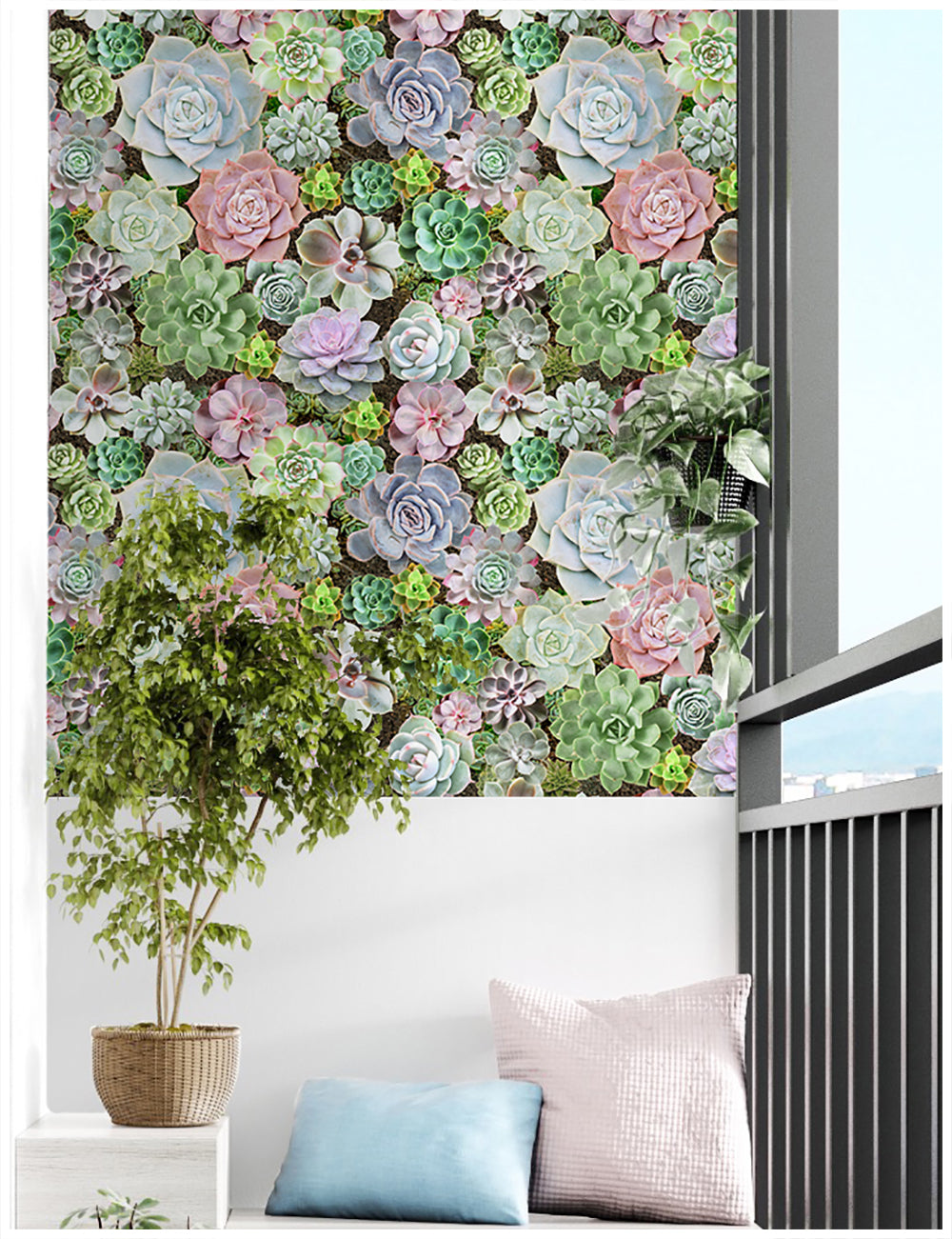 HaokHome 93023 Succulent Plants Wallpaper Peel and Stick Green Pink Purple Vinyl Self Adhesive Removable Contact Wall Paper