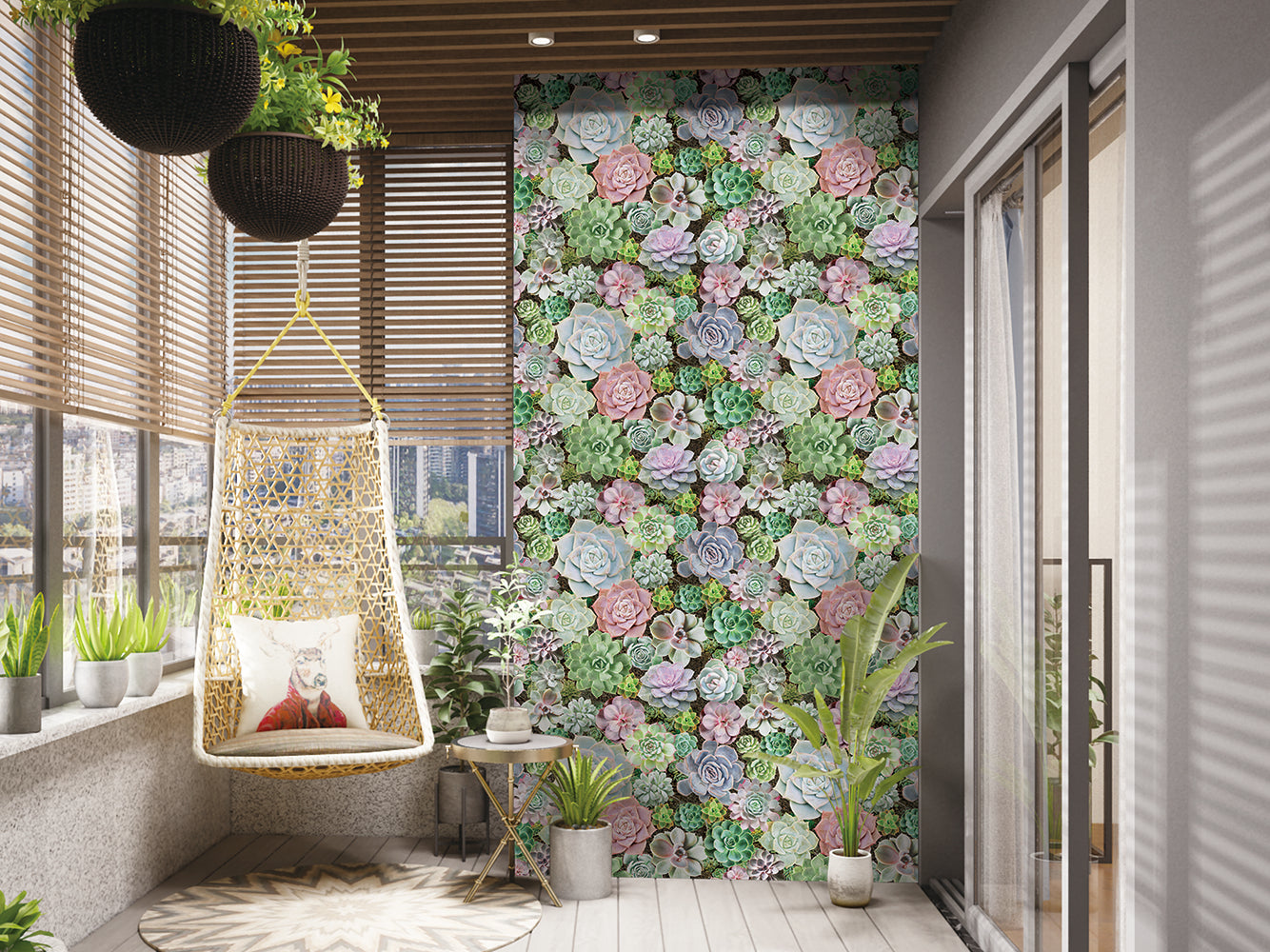 HaokHome 93023 Succulent Plants Wallpaper Peel and Stick Green Pink Purple Vinyl Self Adhesive Removable Contact Wall Paper