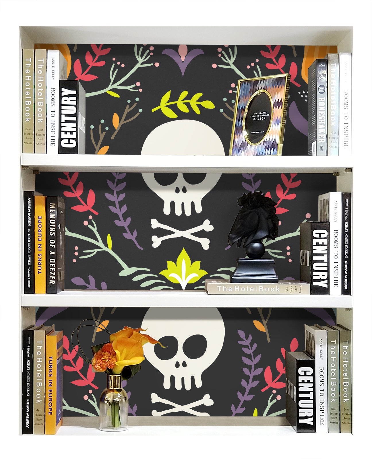 HaokHome 94013-1 Sugar Skull Damask Wallpaper Peel and Stick Colorful Removable Wallpaper for Wall DIY Decorations