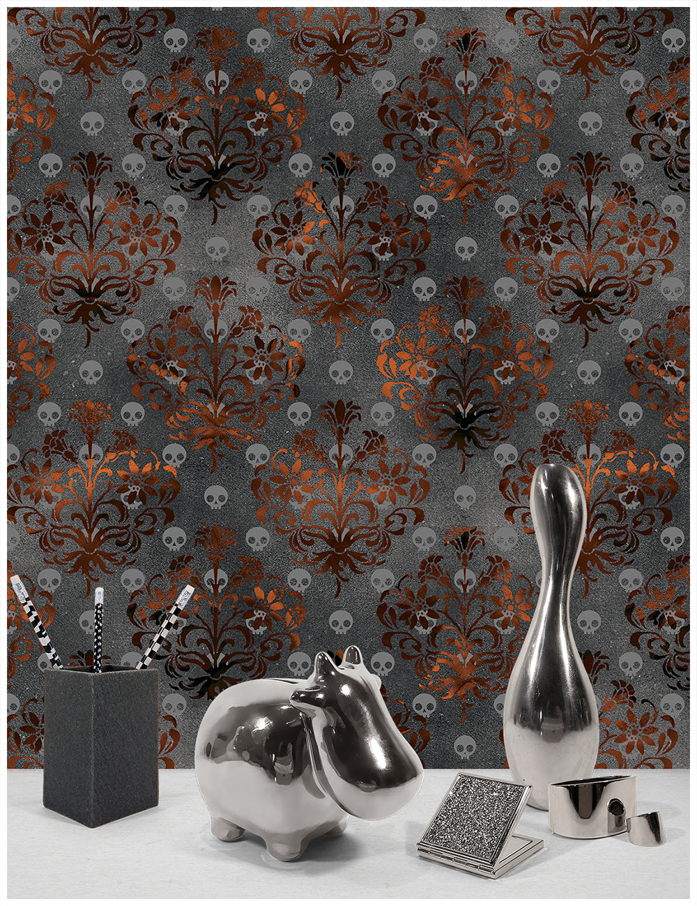 HaokHome 94001 Sugar Skull Floral Peel and Stick Wallpaper