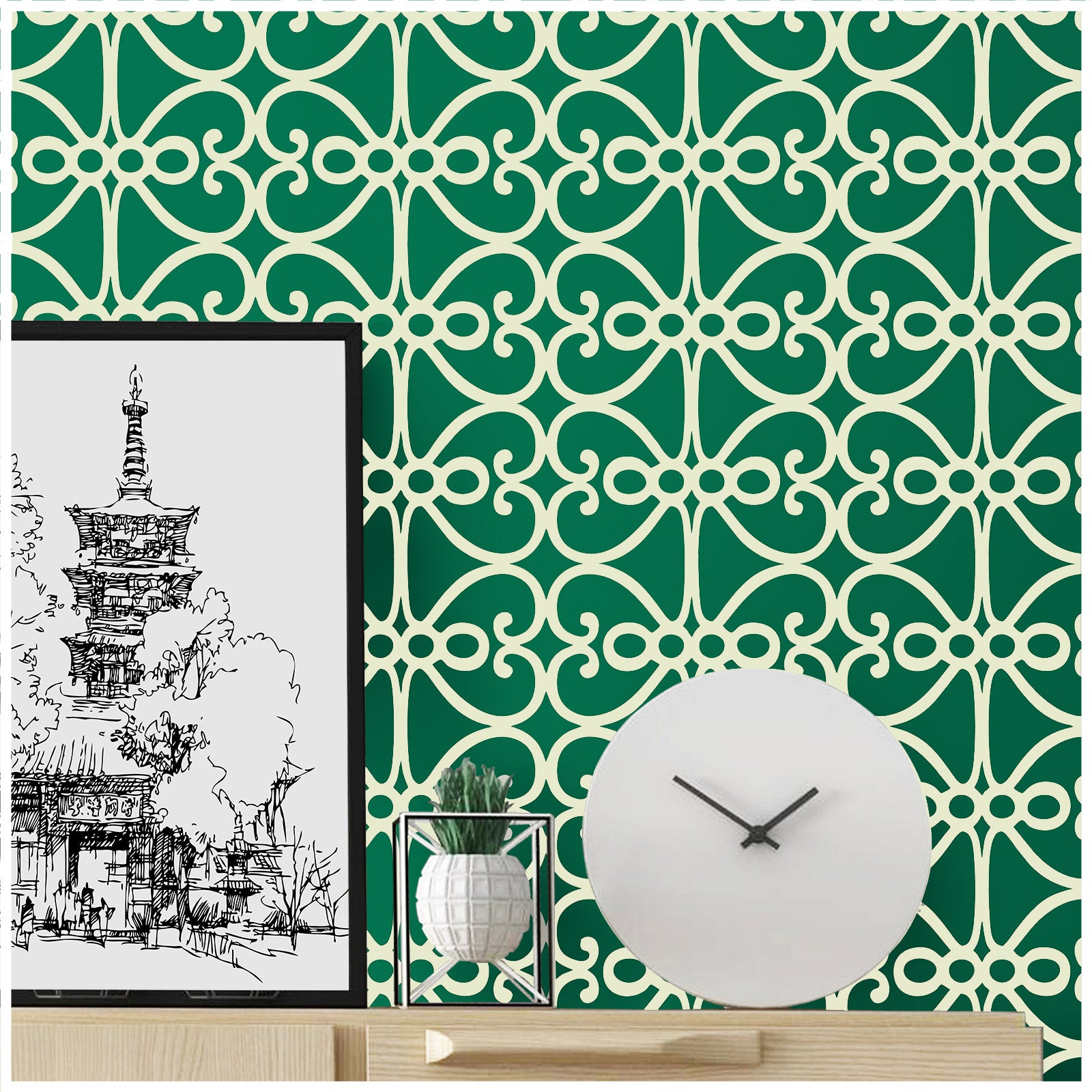 HaokHome 96077 Teal/Cream Geometric Peel and Stick Wallpaper Home Wall Removable Decorations