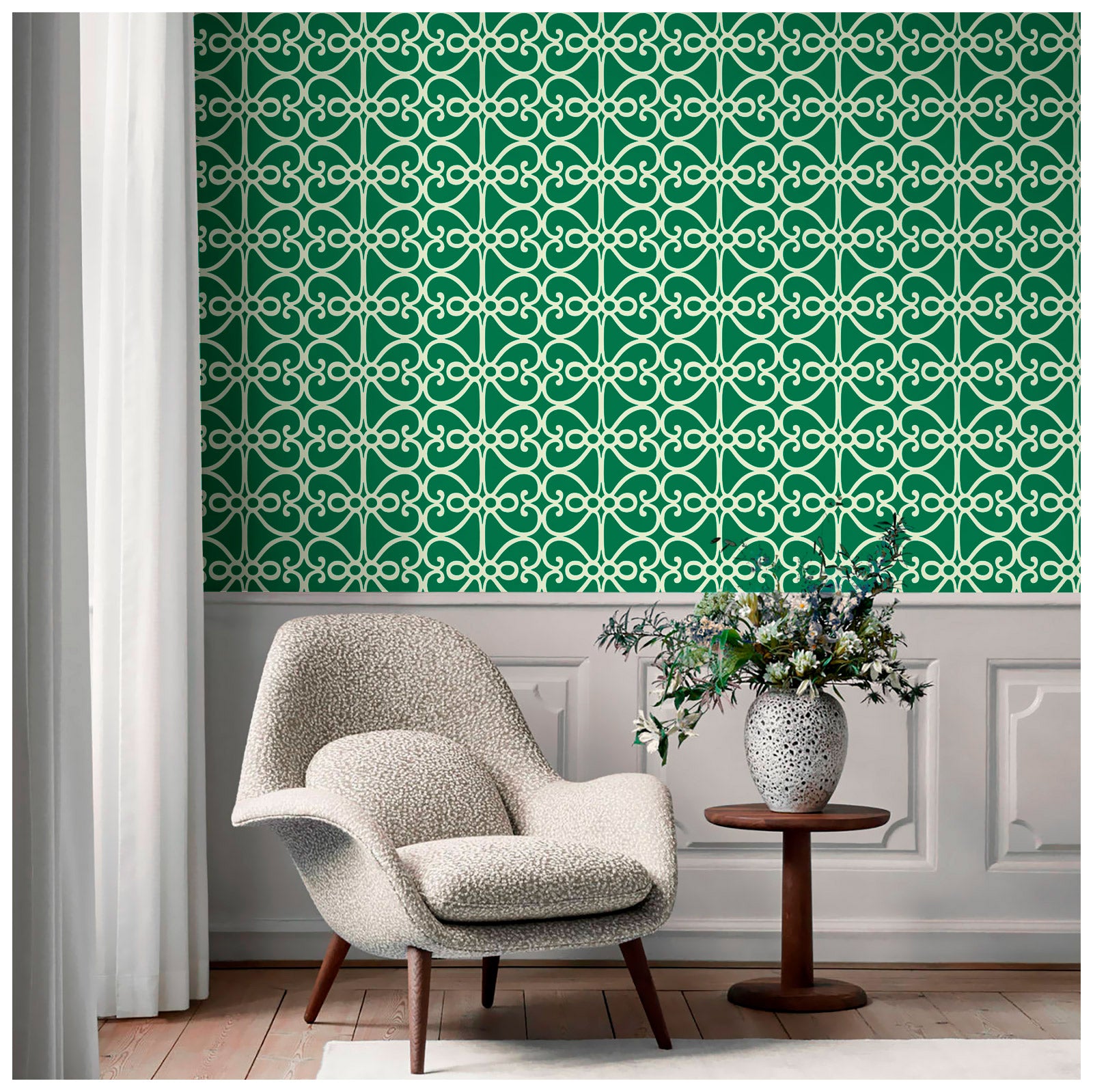 HaokHome 96077 Teal/Cream Geometric Peel and Stick Wallpaper Home Wall Removable Decorations