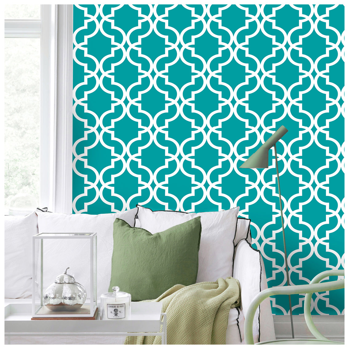 HaokHome 96027-1 Trellis Contact Paper Green Peel and Stick Wallpaper Removable Adhesive Contact Paper for Modern DIY Covering