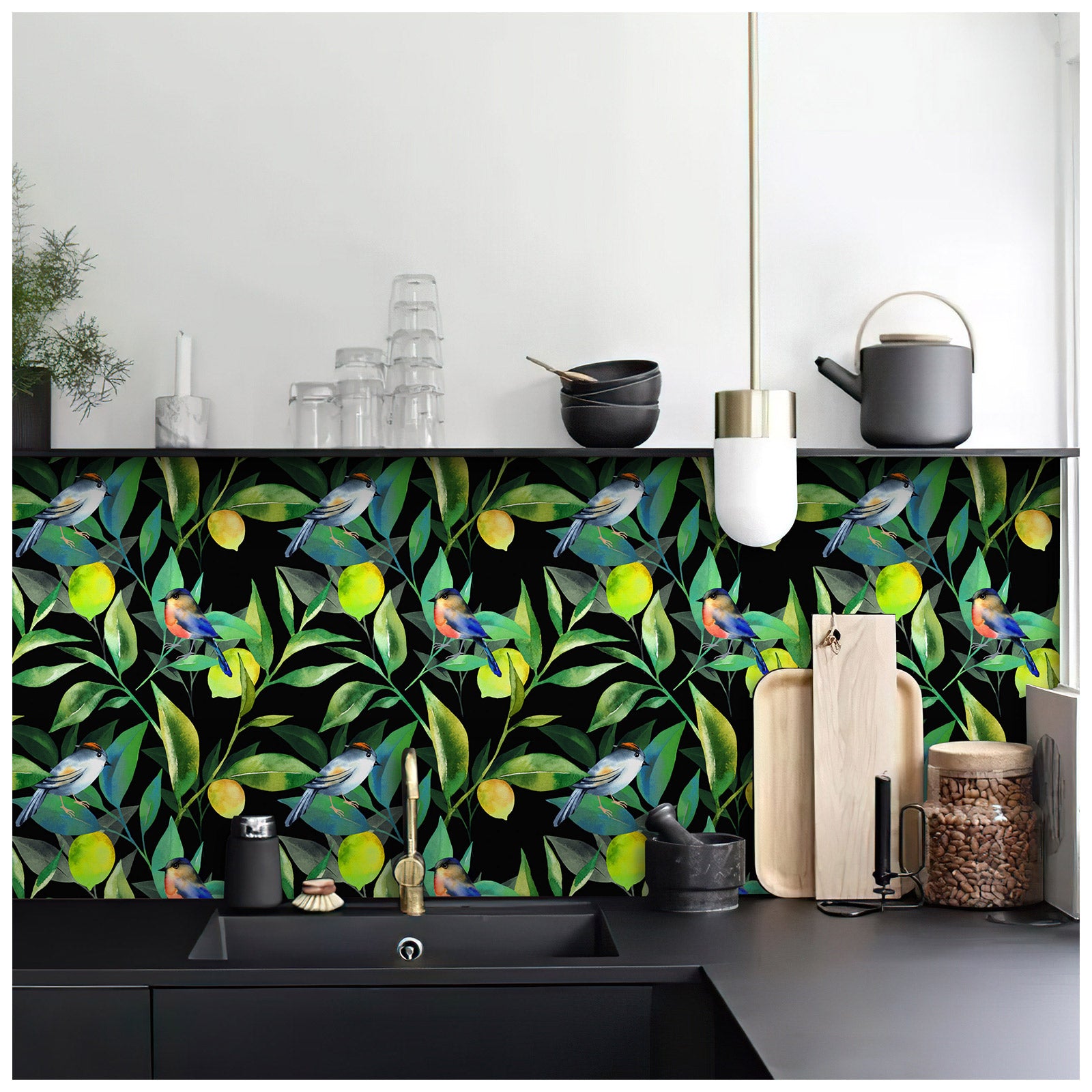 HaokHome 93137 Tropical Leaves Lemons Peel and Stick Wallpaper Removable Stick on Home Decor