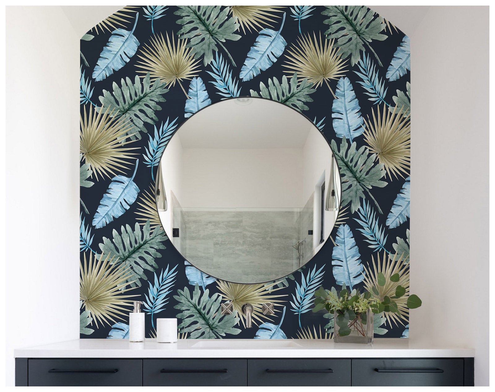 HaokHome 93158 Tropical Palm Branch Peel and Stick Wallpaper Navy Leaves Removable Wallpaper