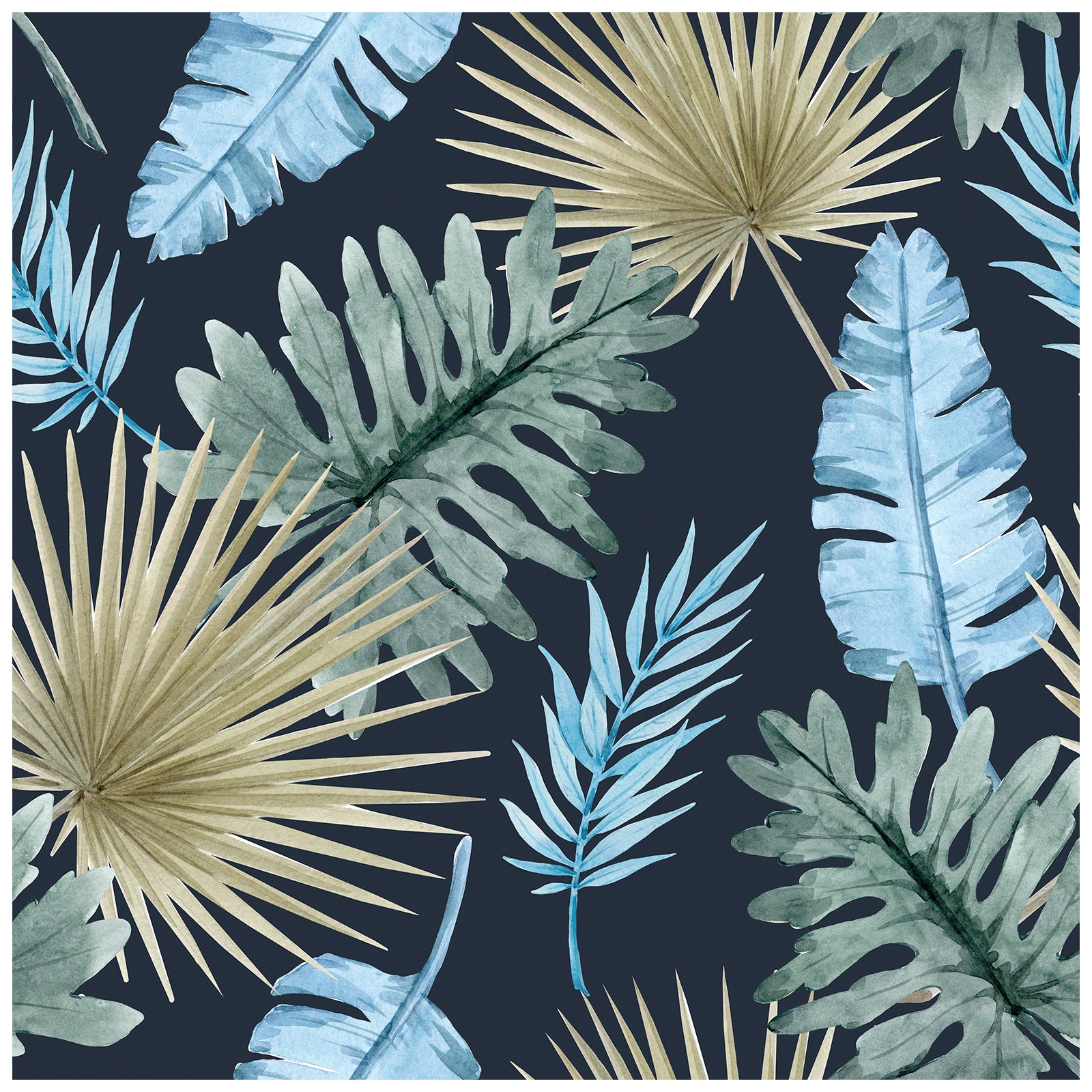 HaokHome 93158 Tropical Palm Branch Peel and Stick Wallpaper Navy Leaves Removable Wallpaper