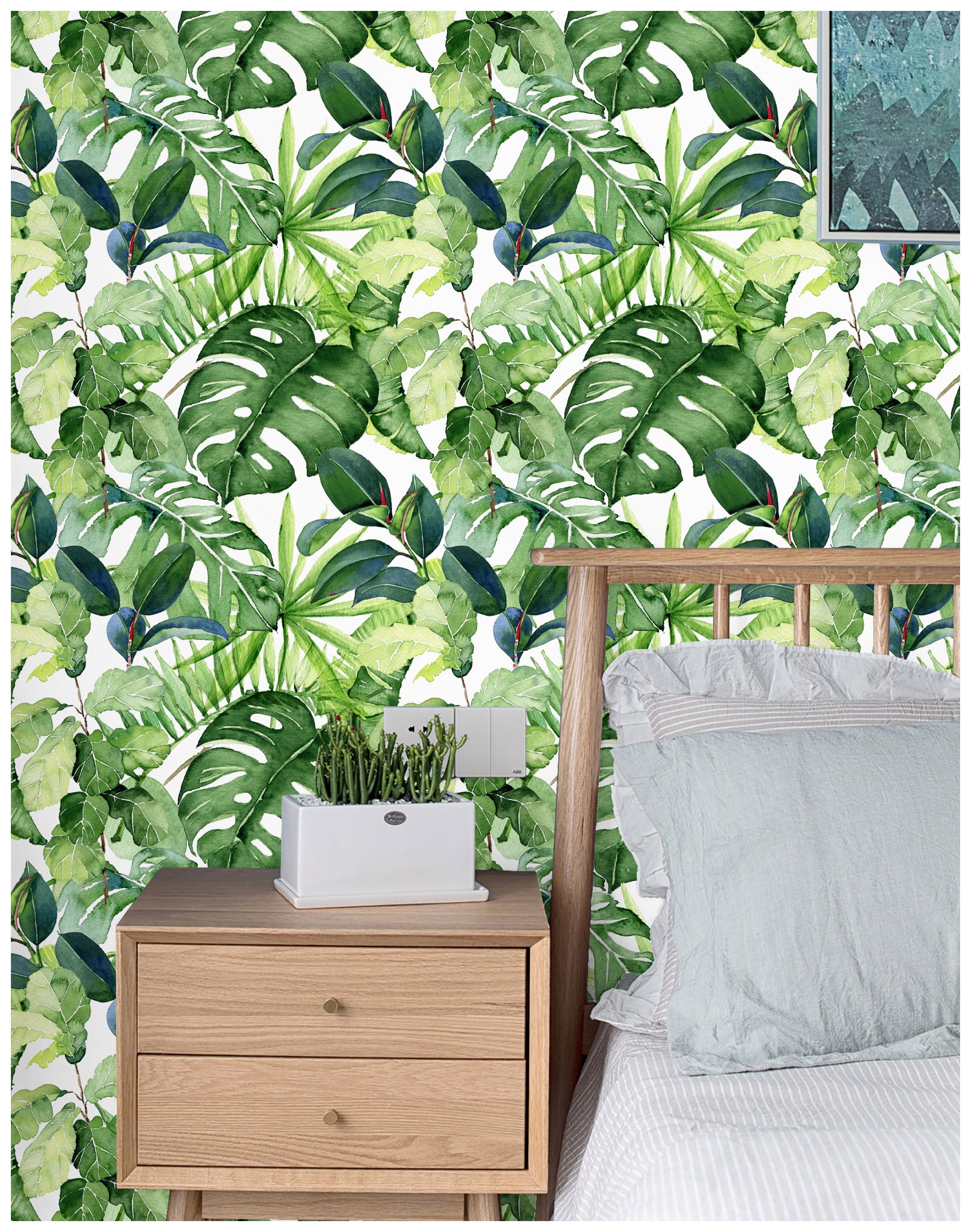 HaokHome 93143 Tropical Wallpaper Peel and Stick Palm Leaves Removable Self-Adhesive Wallpaper