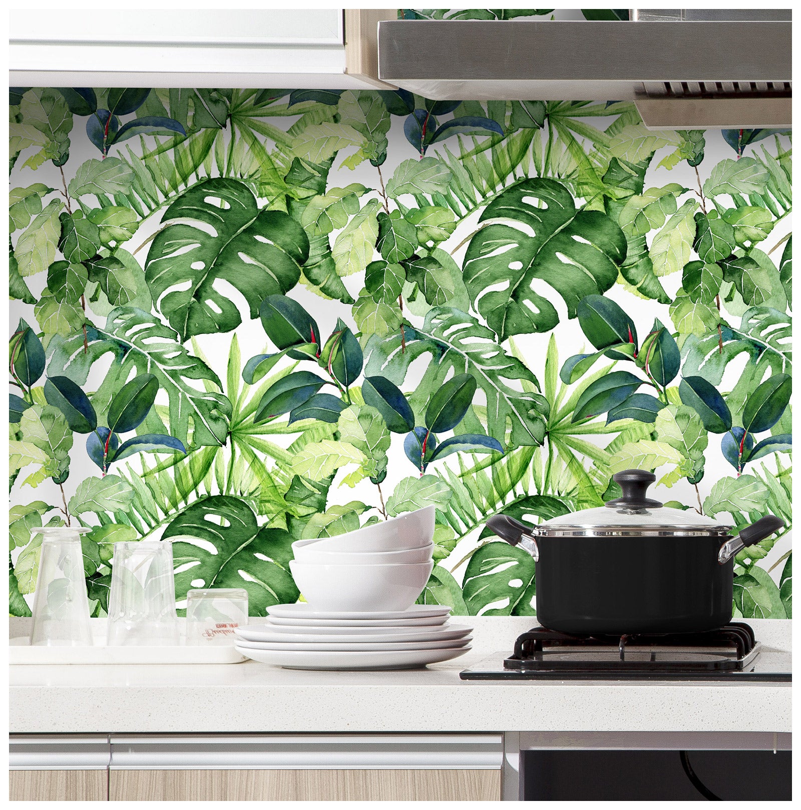 HaokHome 93143 Tropical Wallpaper Peel and Stick Palm Leaves Removable Self-Adhesive Wallpaper