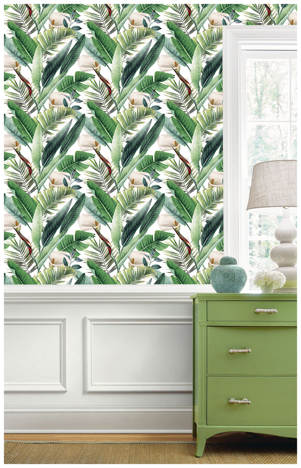 HaokHome 93095 Tropical Wallpaper Peel and Stick Wallpaper Green Palm Leaves Wallpaper