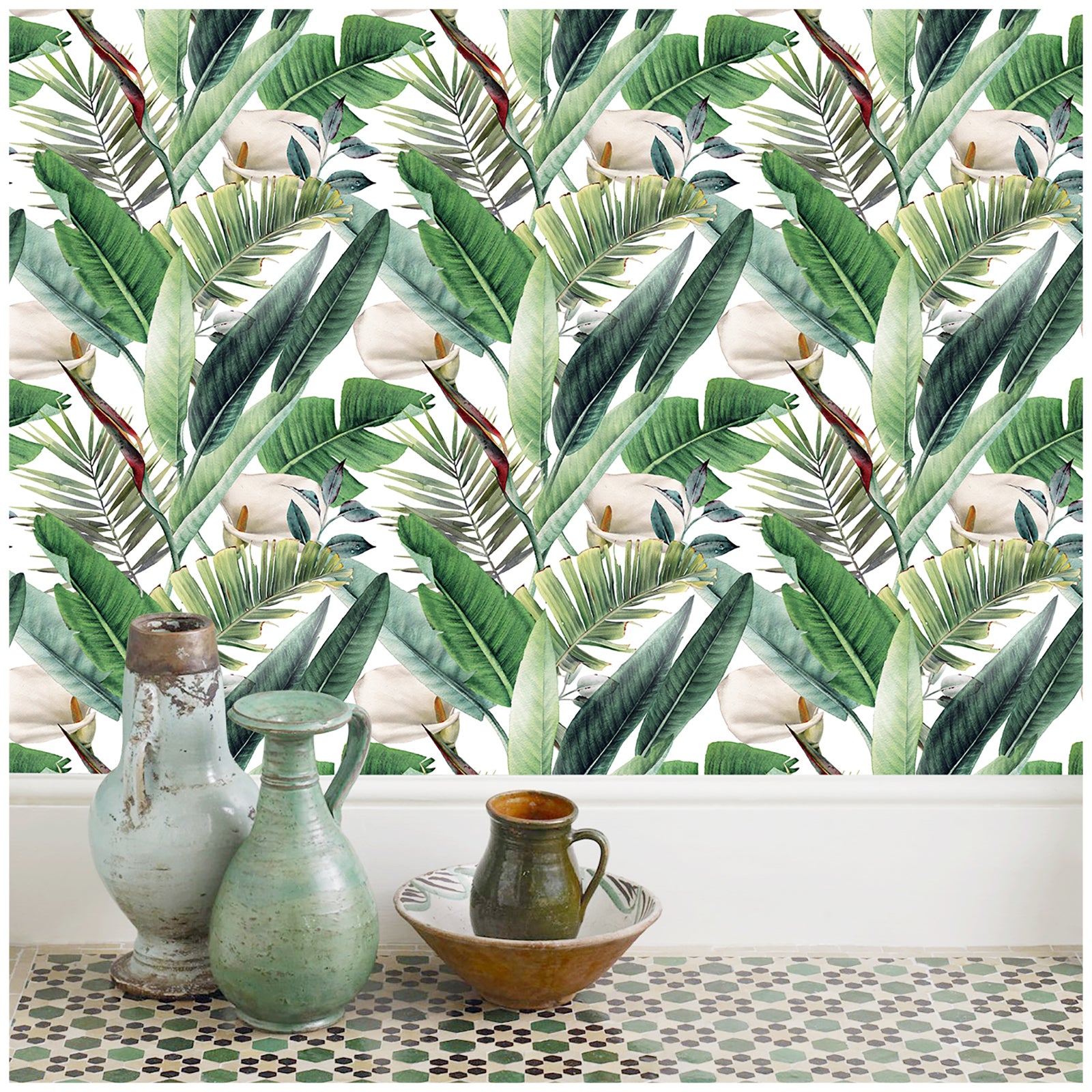 HaokHome 93095 Tropical Wallpaper Peel and Stick Wallpaper Green Palm Leaves Wallpaper