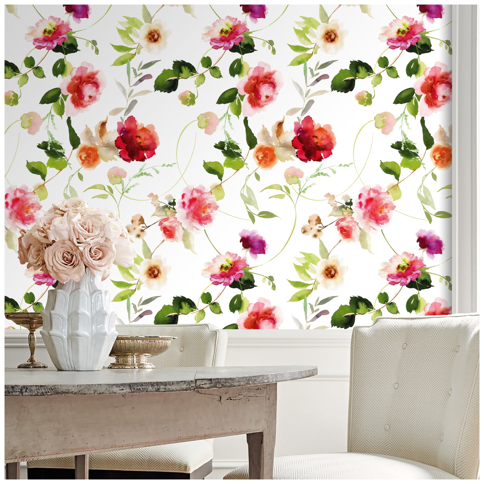 HaokHome 93078 Victoria Wallpaper Peel and Stick with Watercolor Peony Vintage Floral Wallpaper