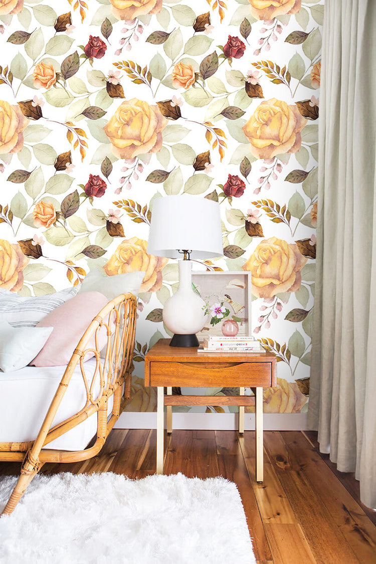 HaokHome 93160 Autumn Decor Peel and Stick Wallpaper Fallen Leaves Rose Contact Wallpaper