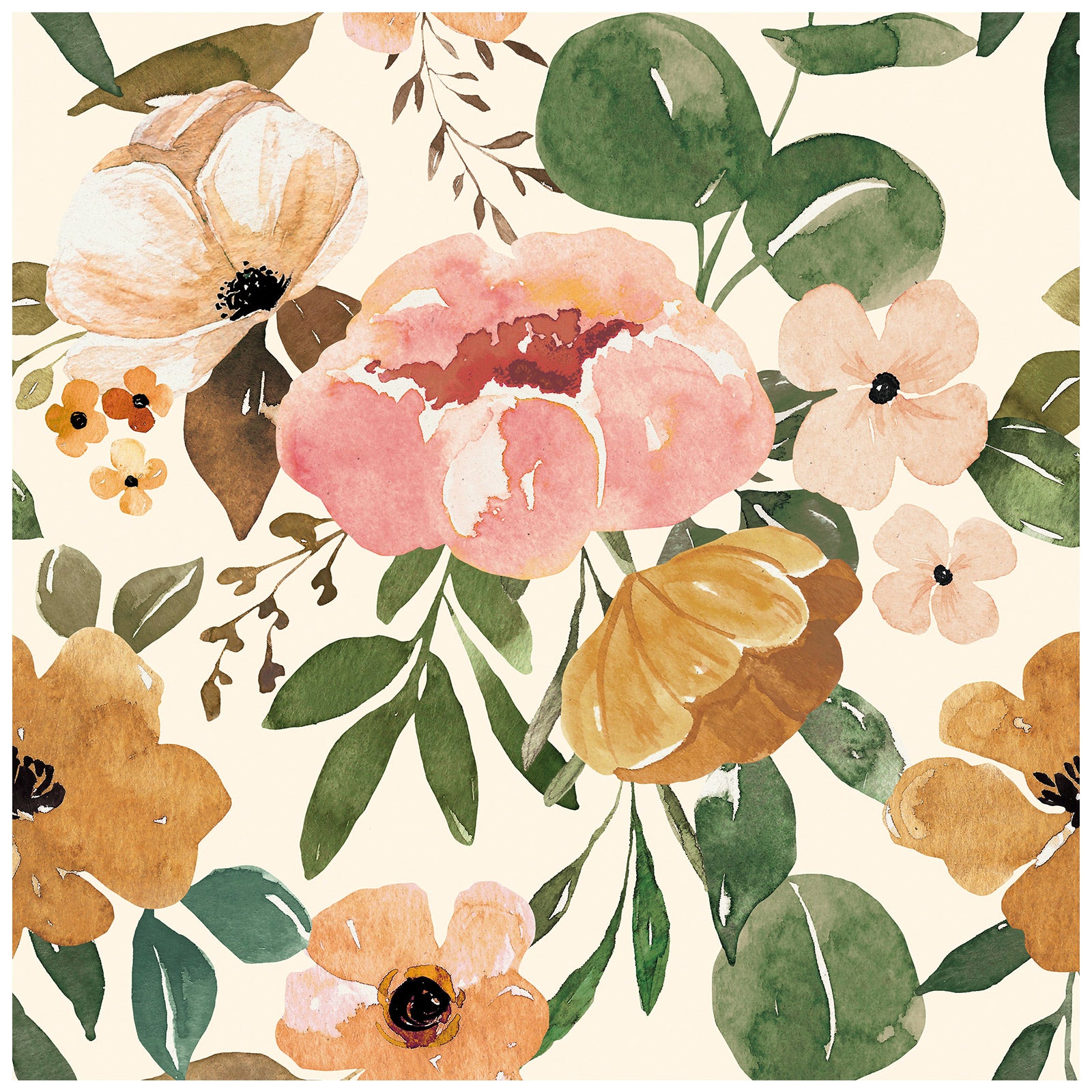 HAOKHOME 93215-2 Vintage Boho Floral Peel and Stick Wallpaper Peonies Removable Rose Beige/Pink/Oliva Vinyl Self Adhesive Contact Paper