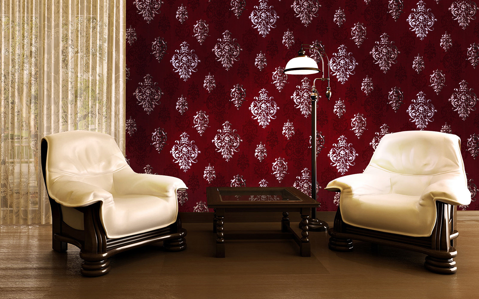 HaokHome 94006-1 Vintage Damask Wallpaper Peel and Stick Red Vinyl Wallpaper