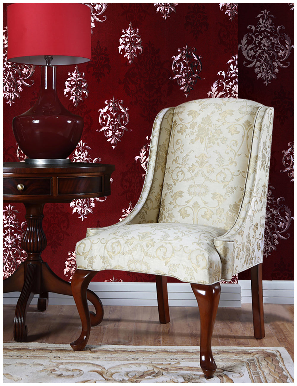 HaokHome 94006-1 Vintage Damask Wallpaper Peel and Stick Red Vinyl Wallpaper