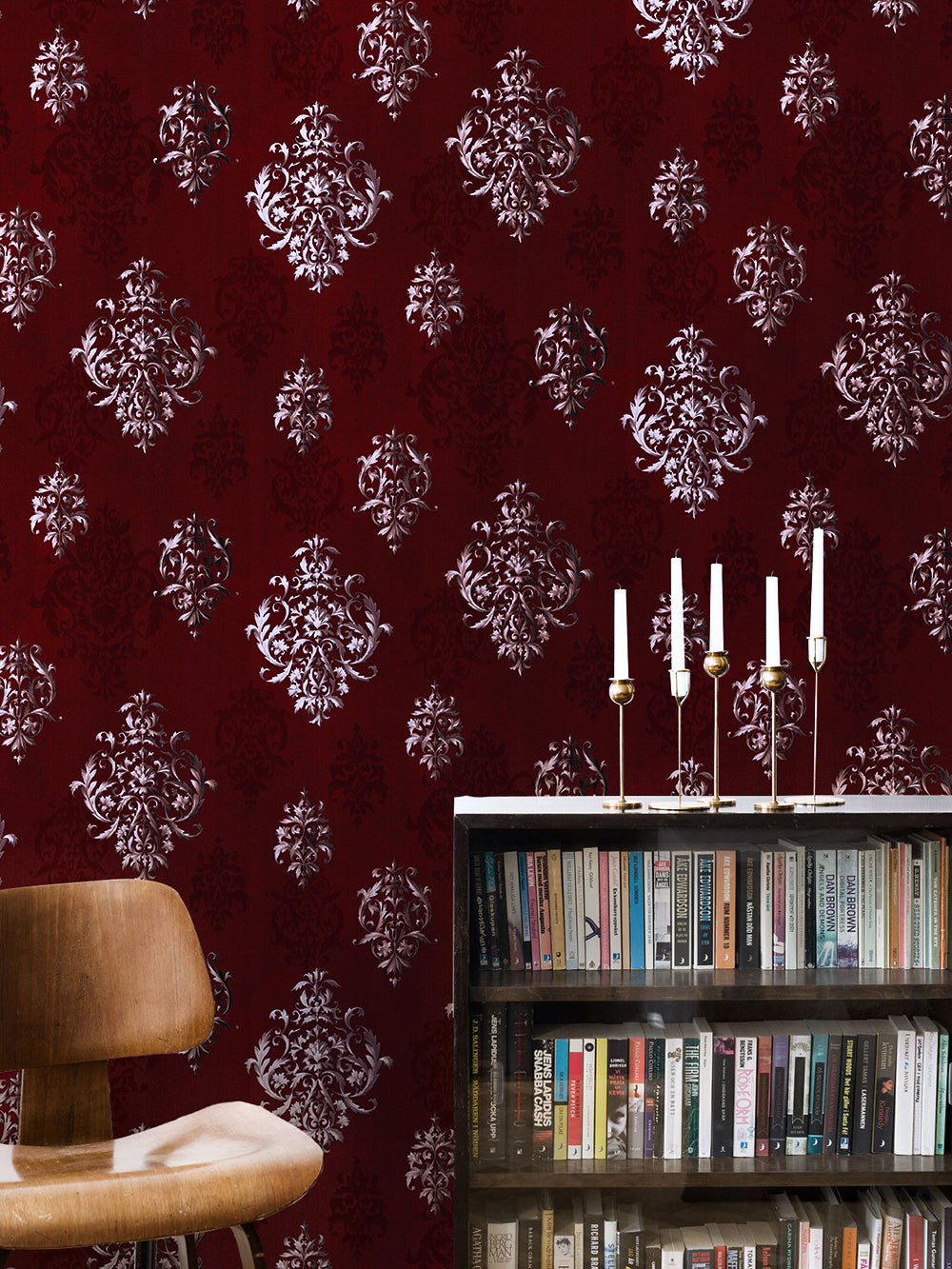 HaokHome 94006-1 Vintage Damask Wallpaper Peel and Stick Red Vinyl Wallpaper