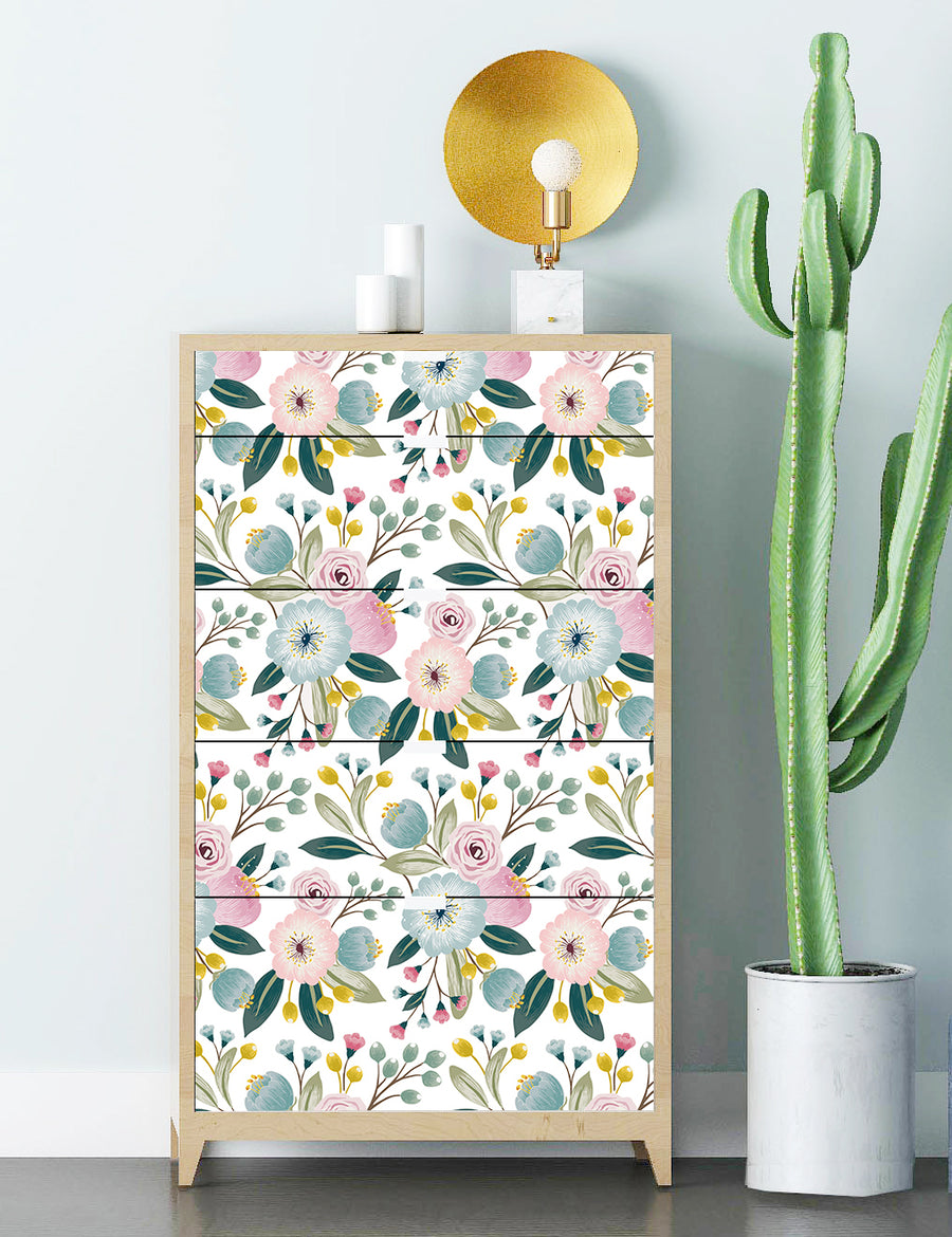 HaokHome 93107 Vintage Floral Peel and Stick Wallpaper Pink and Blue Flowers Contact Wall Paper Boho Wallpaper