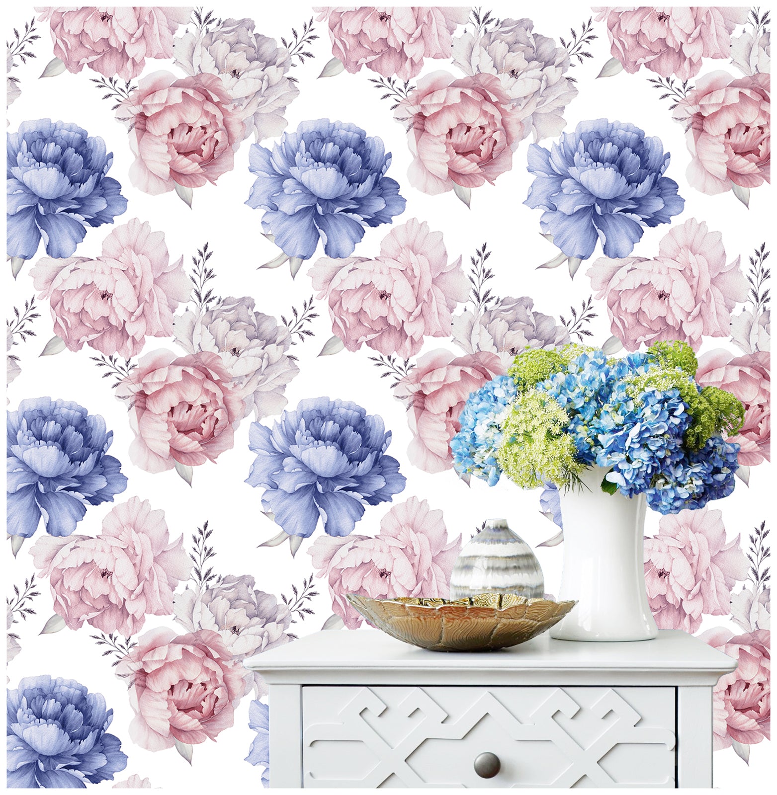 HaokHome 93127 Vintage Peel and Stick Peony Floral Wallpaper for Bedroom Pink/Purple/White