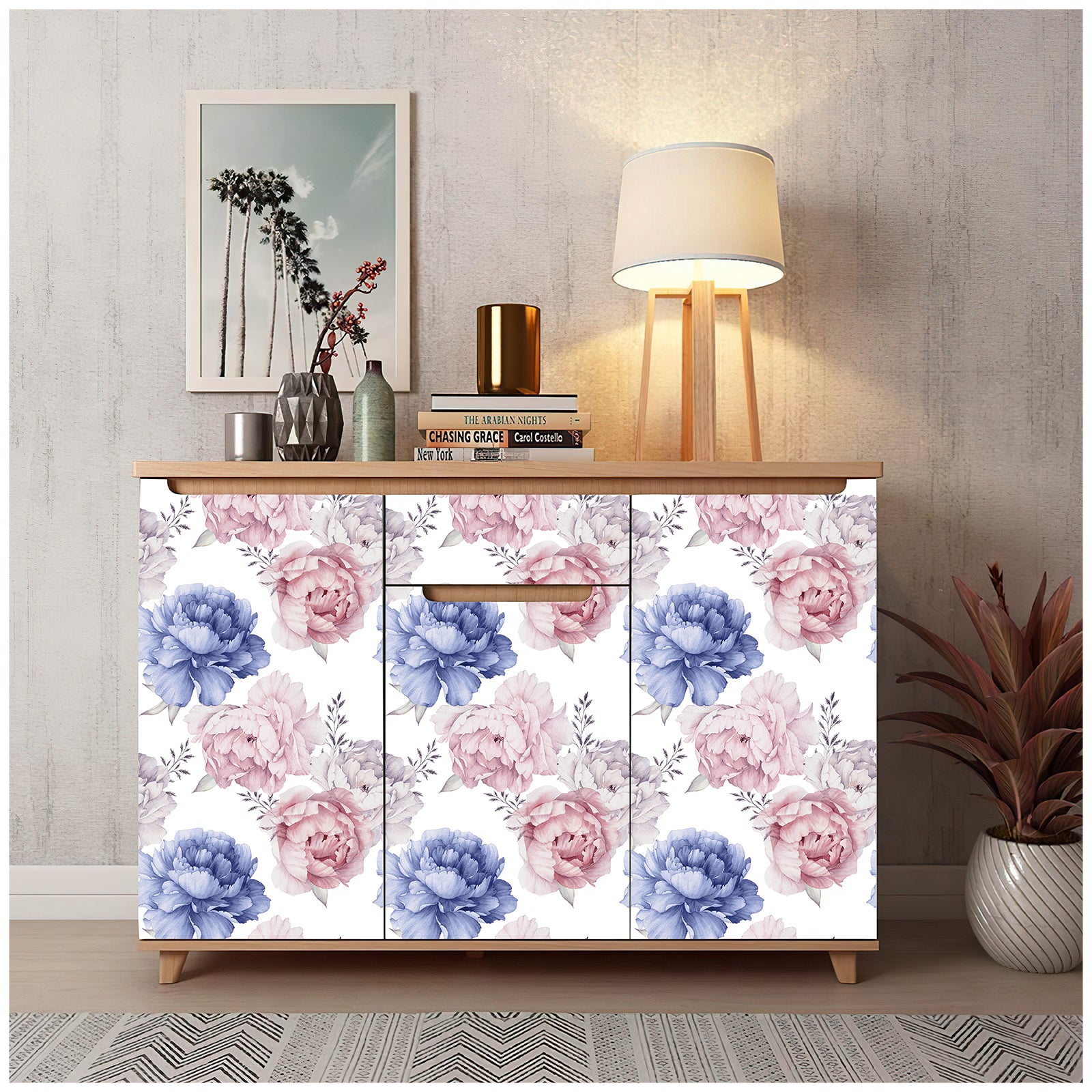 HaokHome 93127 Vintage Peel and Stick Peony Floral Wallpaper for Bedroom Pink/Purple/White