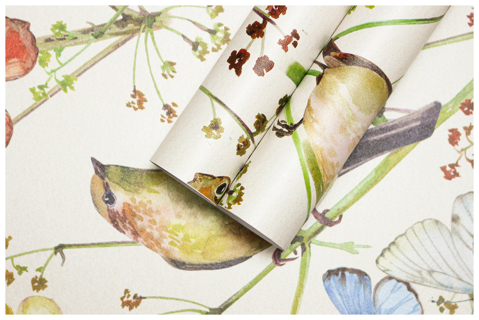 HaokHome 93155 Vintage Peel and Stick Wallpaper Birds Butterfies Floral Beige Stick on Home Decor