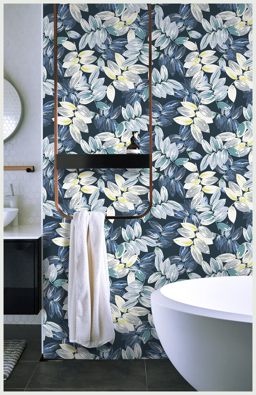 HaokHome 93045 Wallpaper Peel and Stick Blue Leaf Contact Paper Watercolor Branch Leaves Self Adhesive Textured Wall Paper