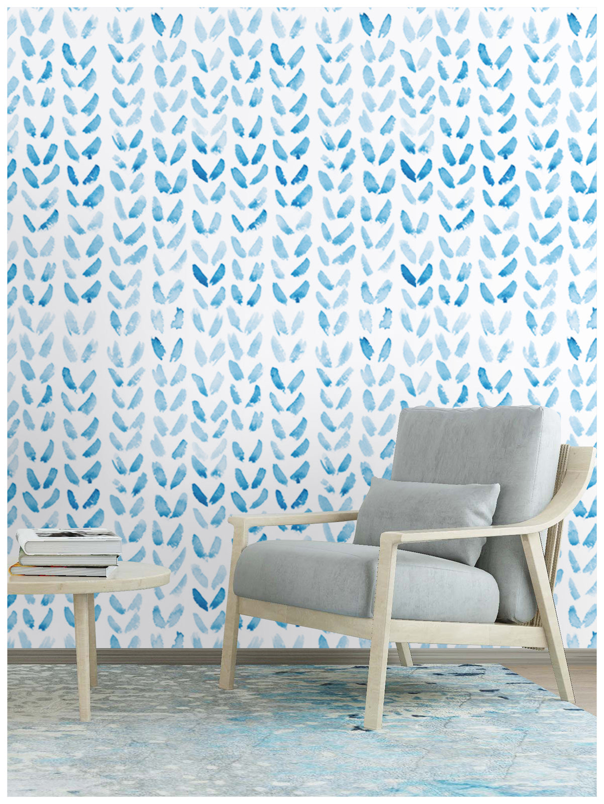 HaokHome 96030-1 Watercolor Blue Peel and Stick Wallpaper White Removable Wall Paper for Bathroom Bedroom Wall Decor