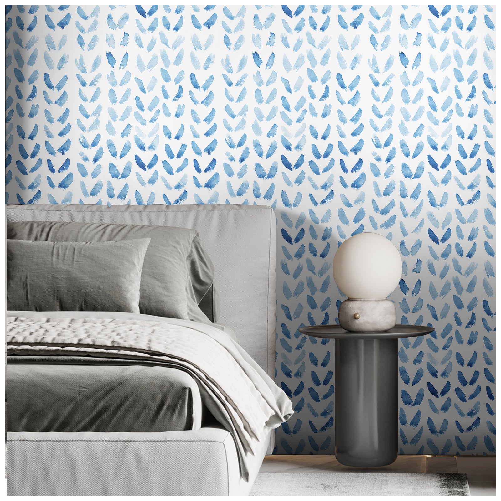 HaokHome 96030-1 Watercolor Blue Peel and Stick Wallpaper White Removable Wall Paper for Bathroom Bedroom Wall Decor