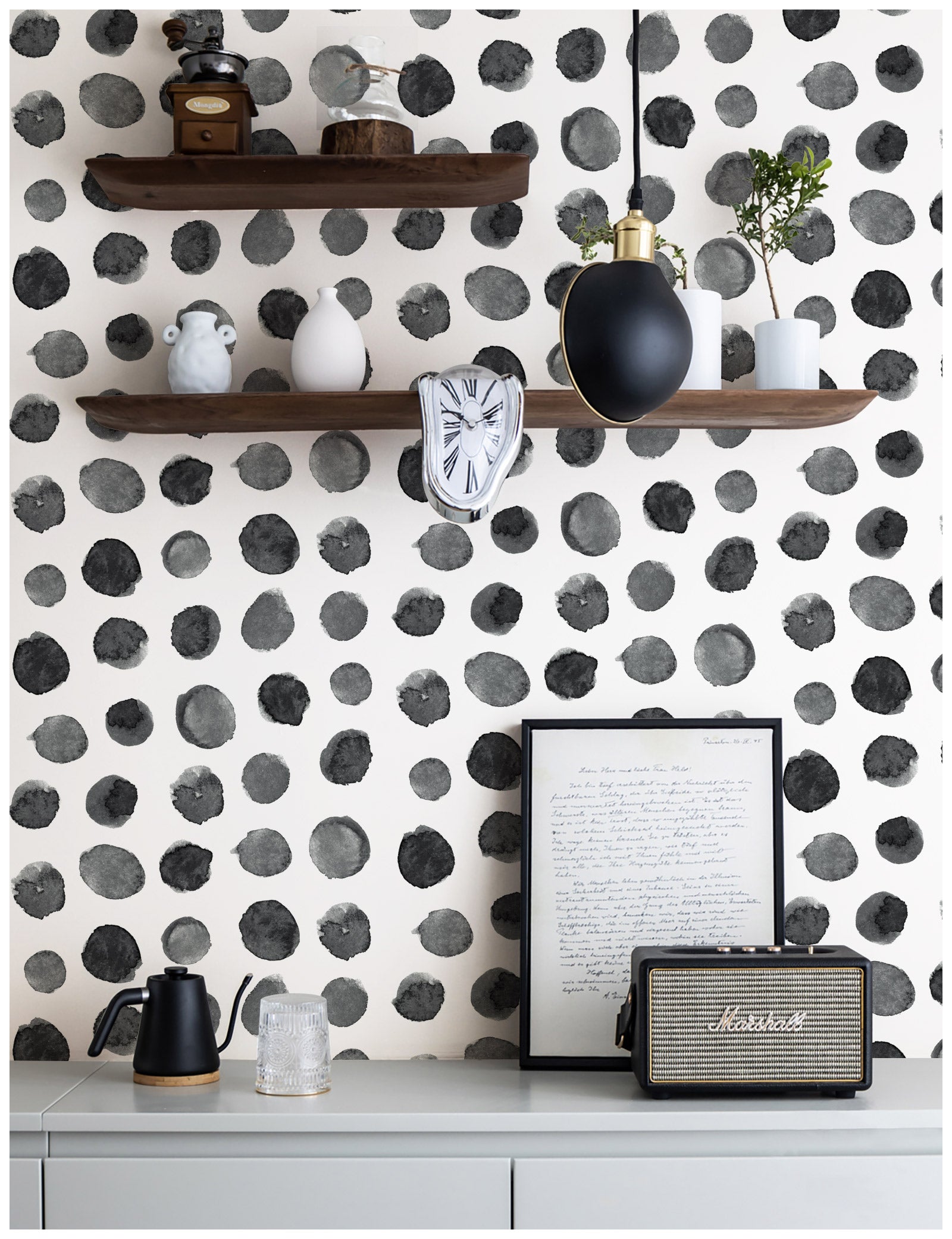 HAOKHOME 96099-2 Watercolor Brush Strokes Dots Peel and Stick Wallpaper Removable Indigo Black/White Vinyl Self Adhesive Mural