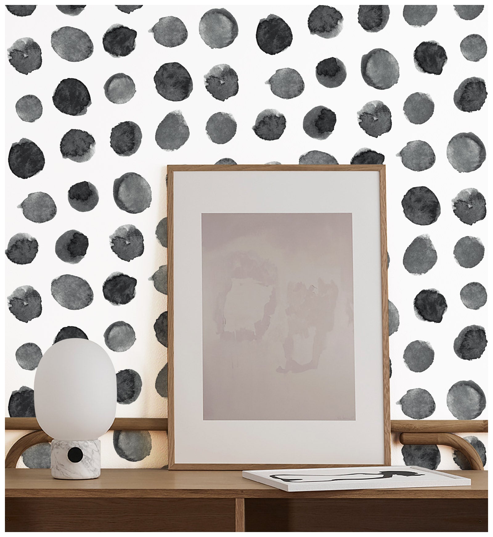 HAOKHOME 96099-2 Watercolor Brush Strokes Dots Peel and Stick Wallpaper Removable Indigo Black/White Vinyl Self Adhesive Mural