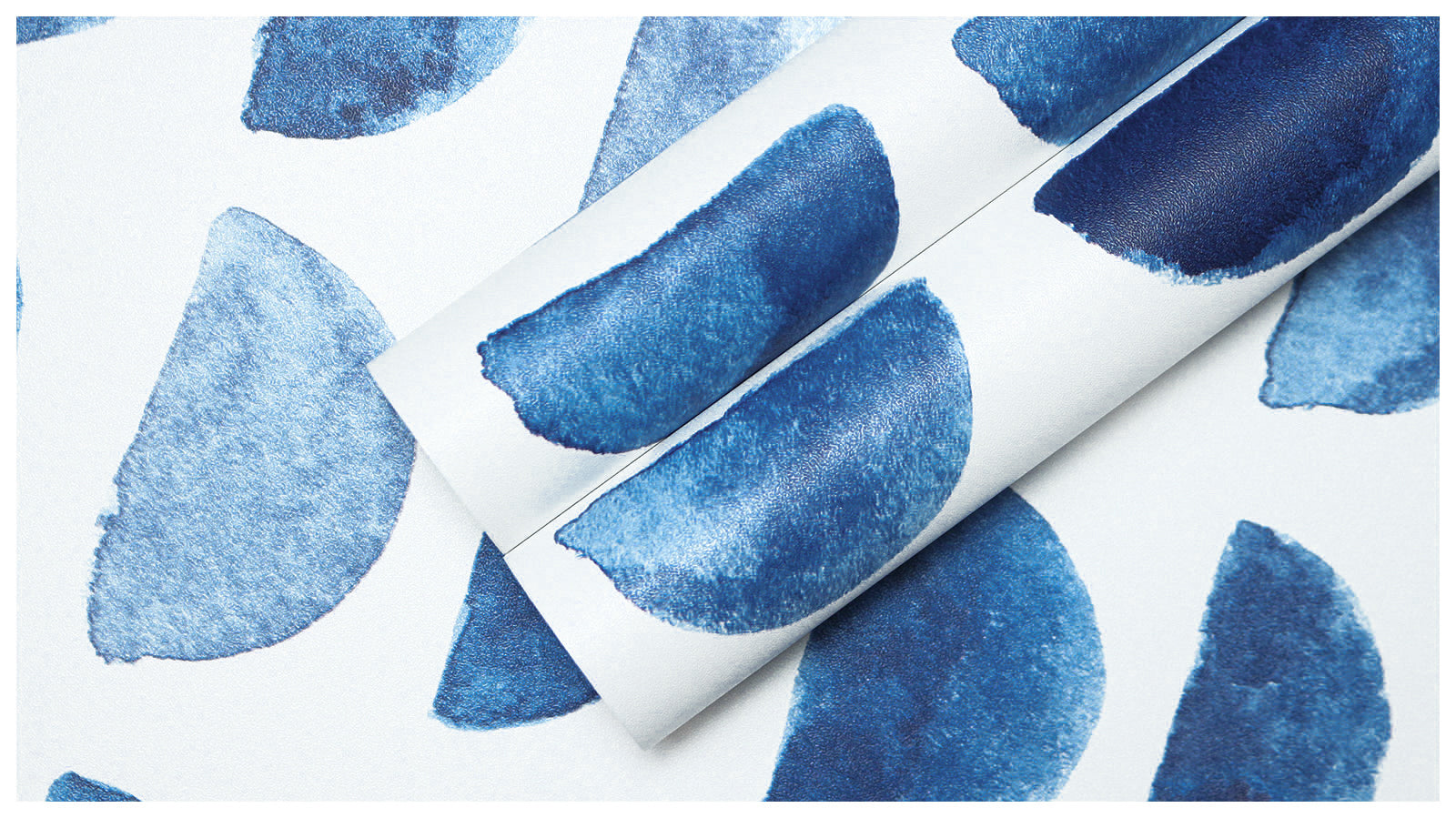 HaokHome 96098-1 Watercolor Brush Strokes Scallop Boho Indigo Blue Peel and Stick Wallpaper