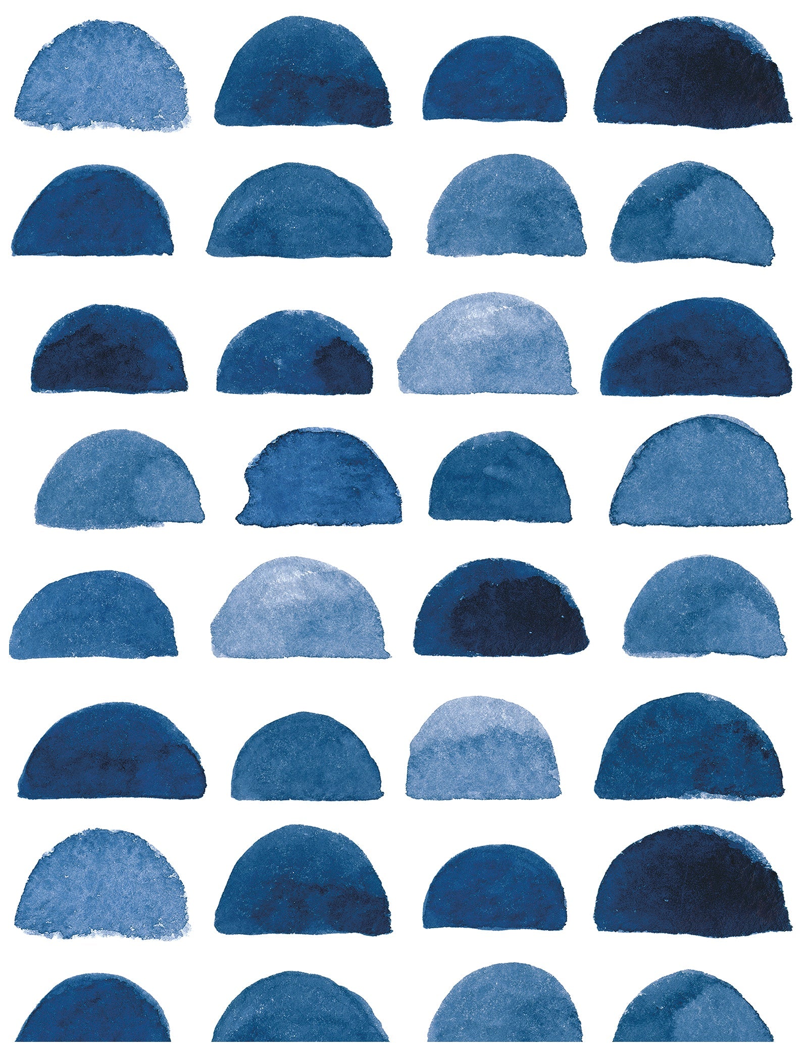 HaokHome 96098-1 Watercolor Brush Strokes Scallop Boho Indigo Blue Peel and Stick Wallpaper