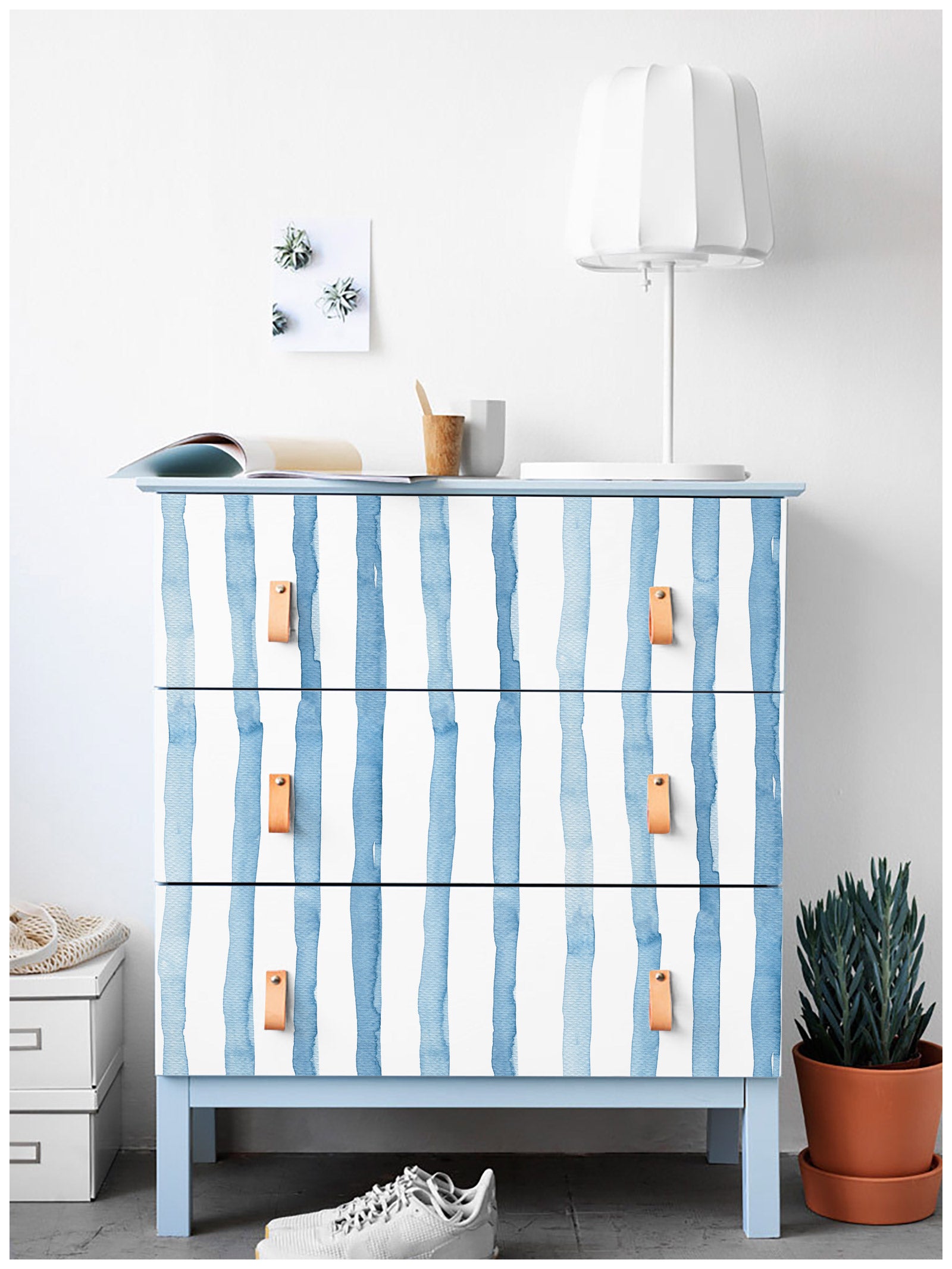 HAOKHOME 96100-1 Watercolor Brush Strokes Stripes Peel and Stick Wallpaper Removable Indigo Blue/White Vinyl Self Adhesive Mural