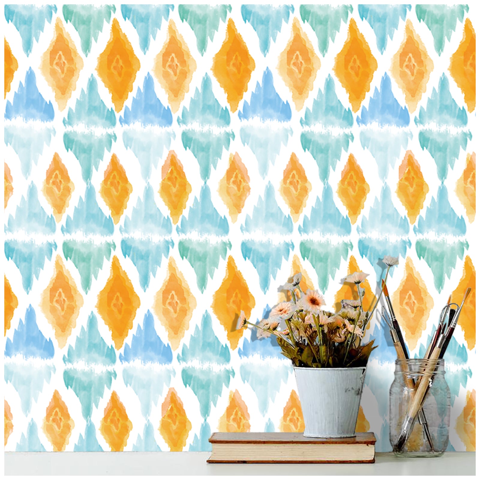 HaokHome 96046-1 Watercolor Diamond Peel and Stick Wallpaper Removable Vinyl Self Adhesive Home Decor