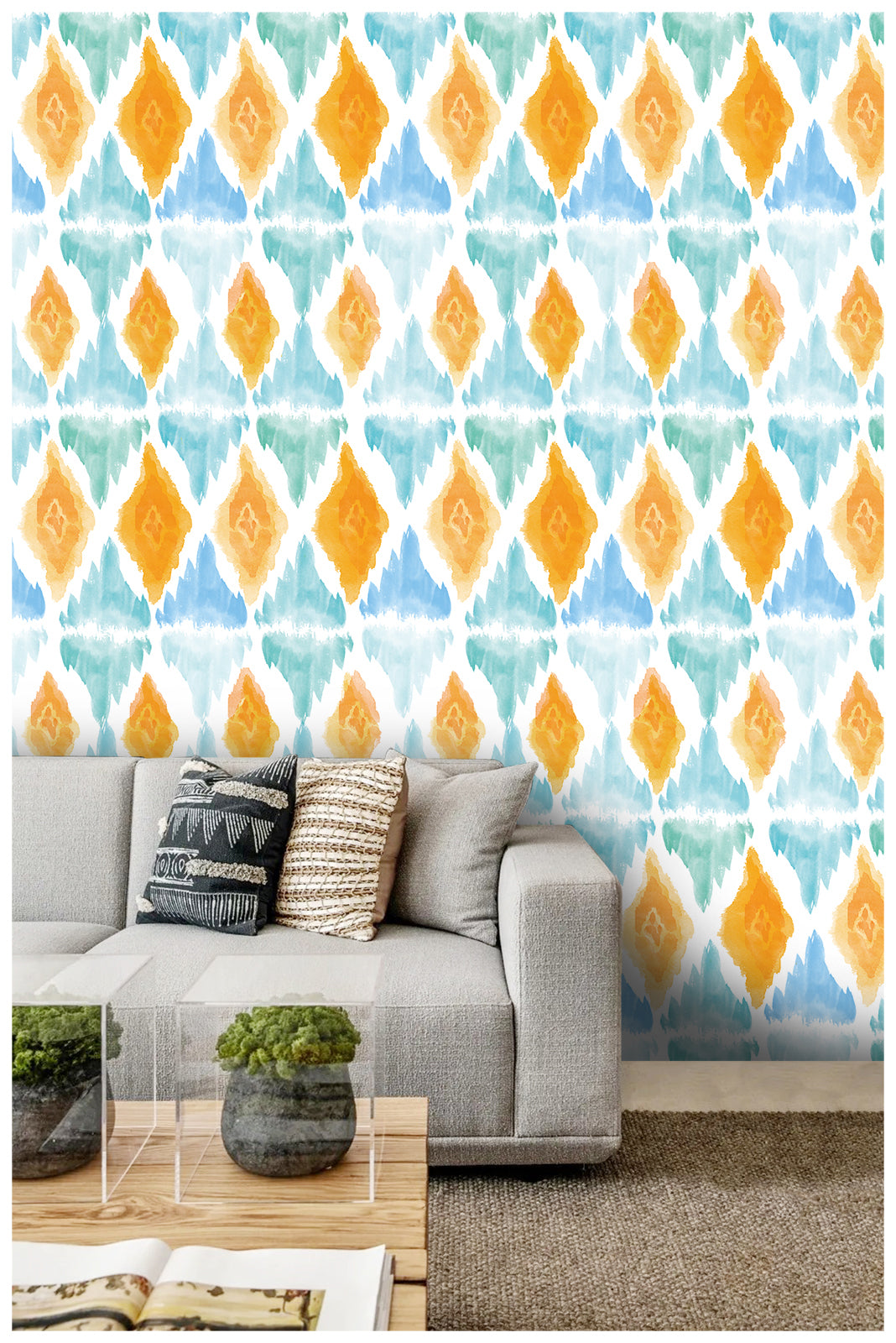 HaokHome 96046-1 Watercolor Diamond Peel and Stick Wallpaper Removable Vinyl Self Adhesive Home Decor