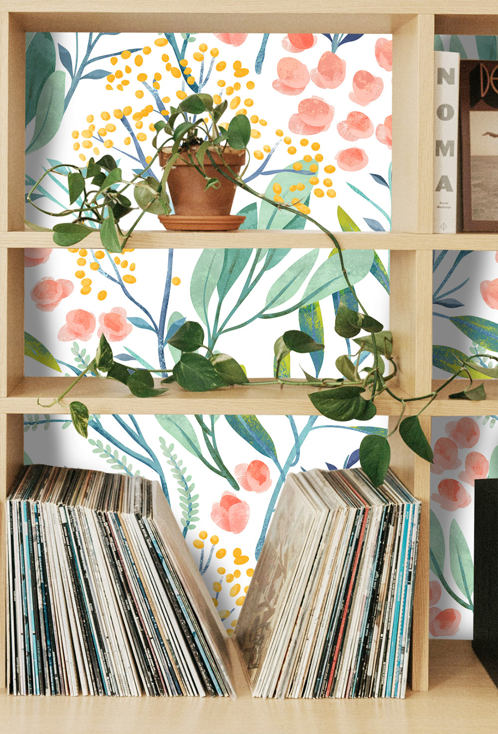 HAOKHOME 93029 Watercolor Forest Floral Peel and Stick Wallpaper Removable White/Green/Pink Vinyl Self Adhesive Shelf Liner