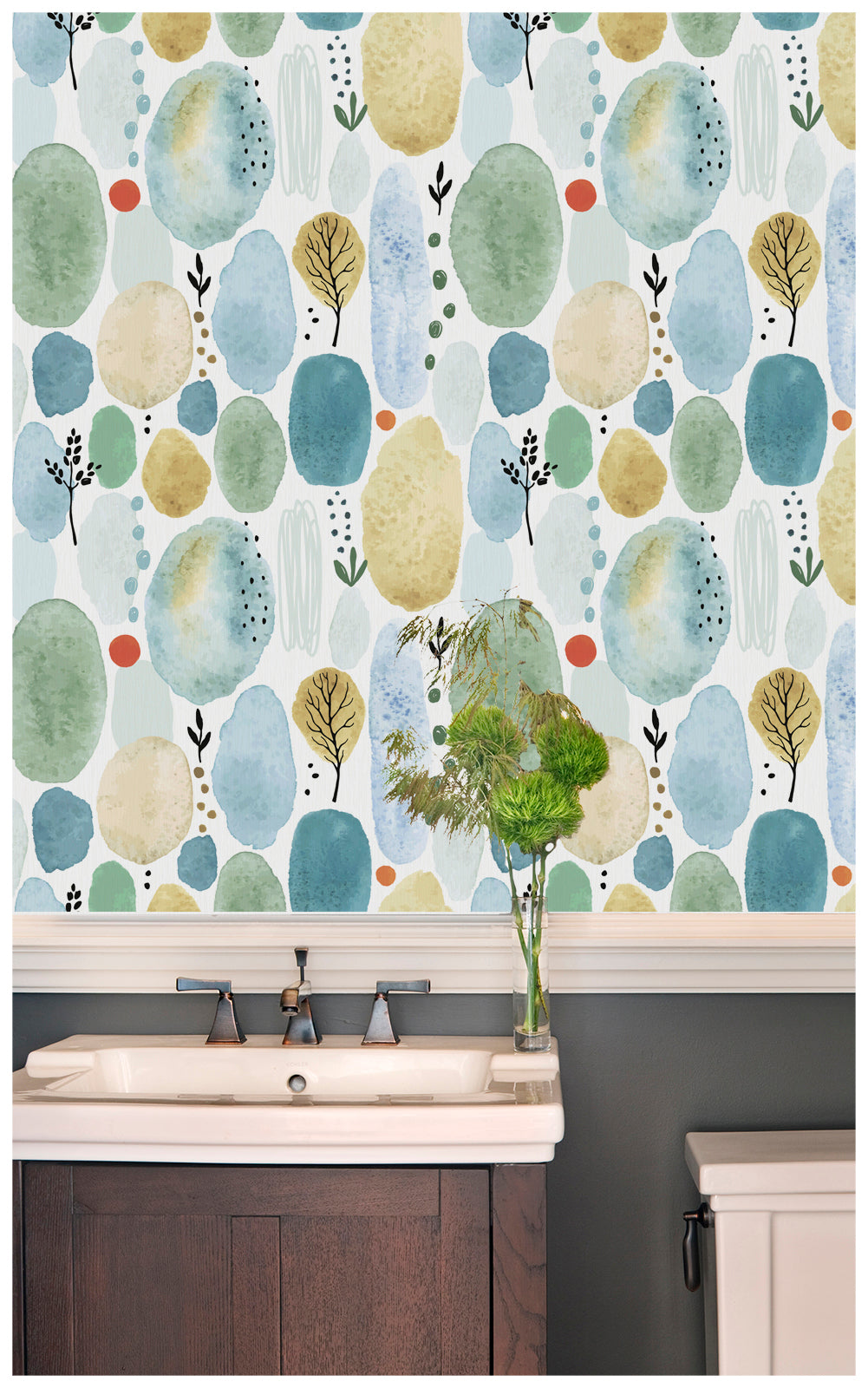 HaokHome 93043 Watercolor Forest Peel and Stick Wallpaper Removable Self Adhesive Home Decor