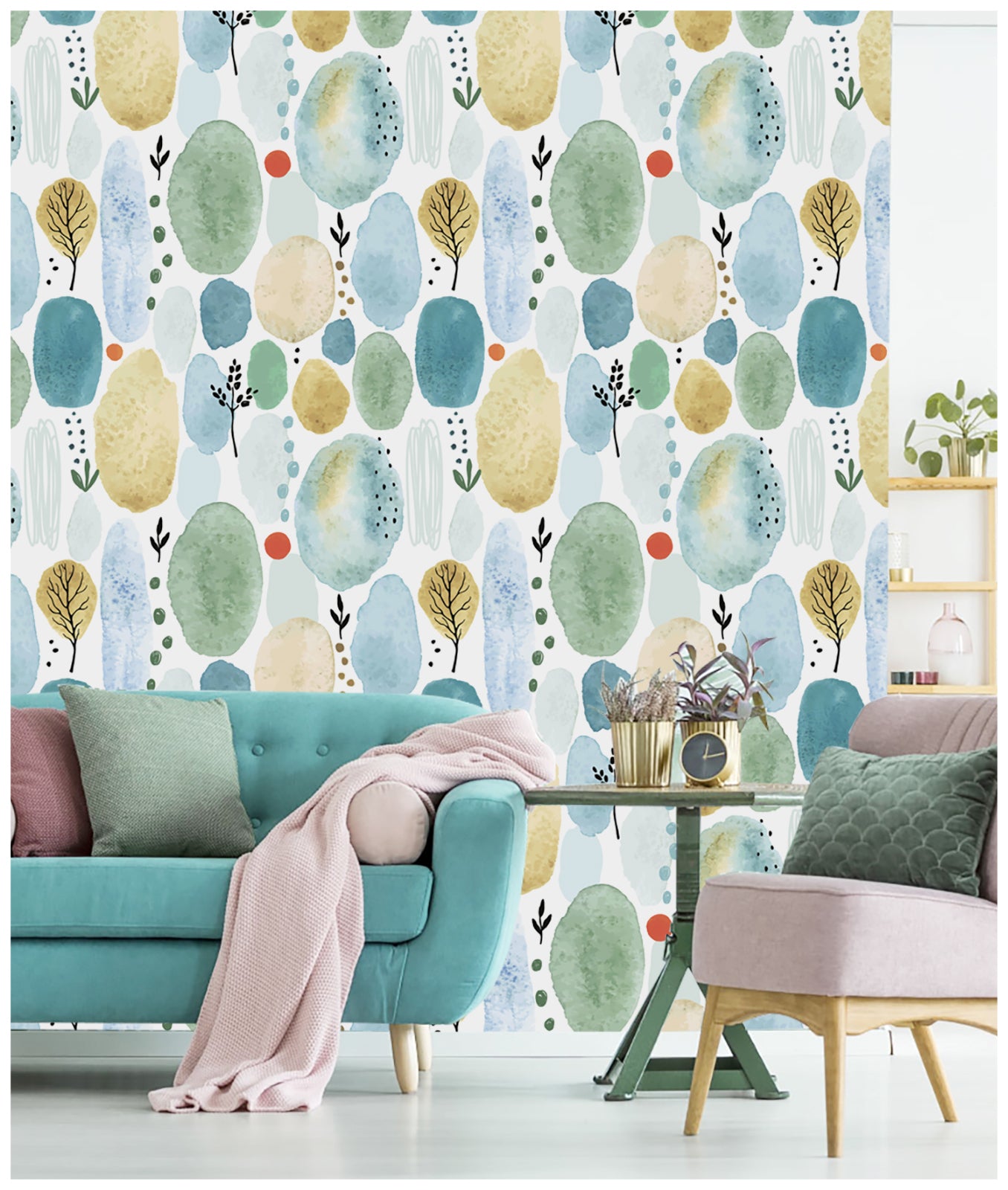 HaokHome 93043 Watercolor Forest Peel and Stick Wallpaper Removable Self Adhesive Home Decor