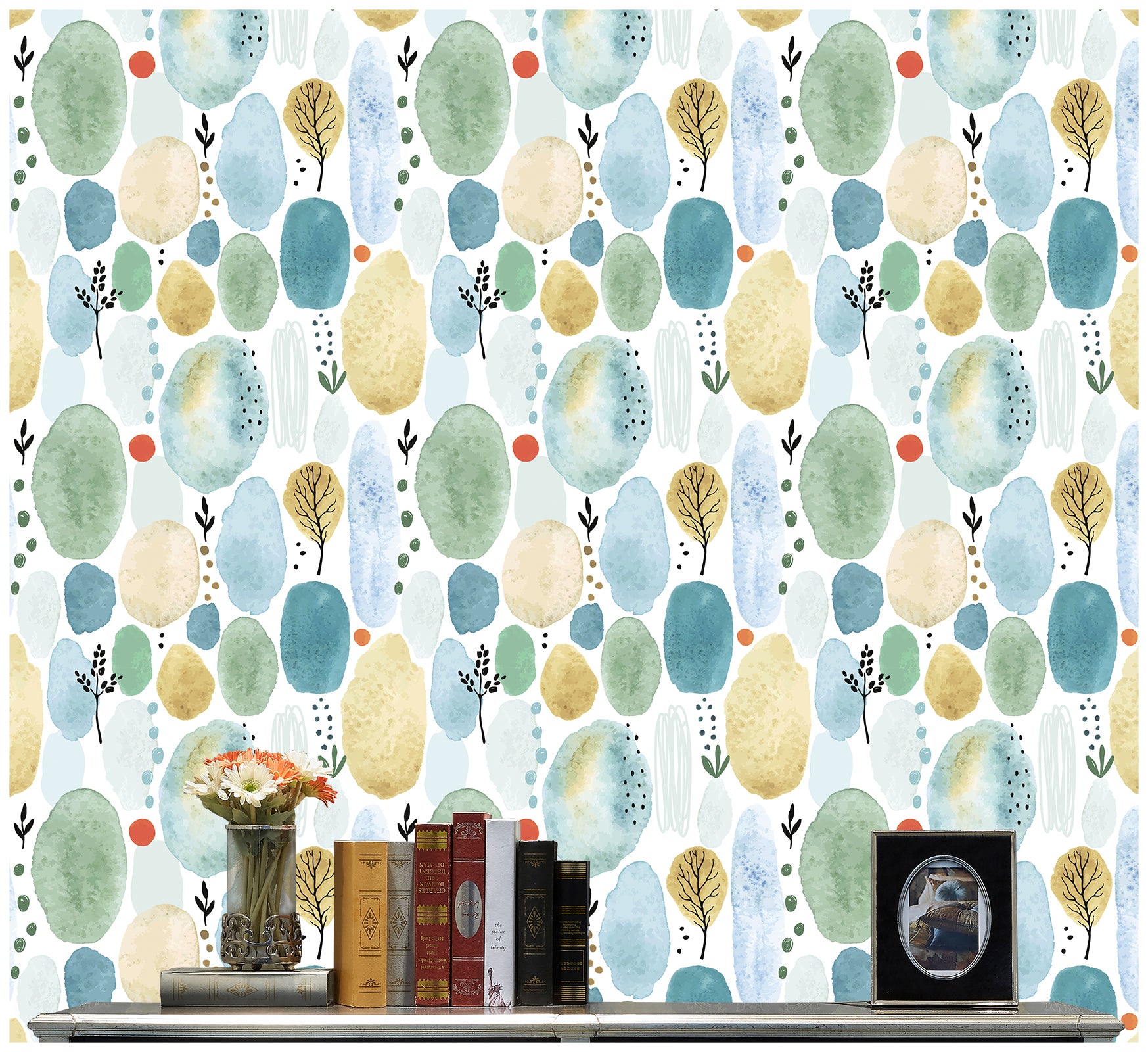 HaokHome 93043 Watercolor Forest Peel and Stick Wallpaper Removable Self Adhesive Home Decor