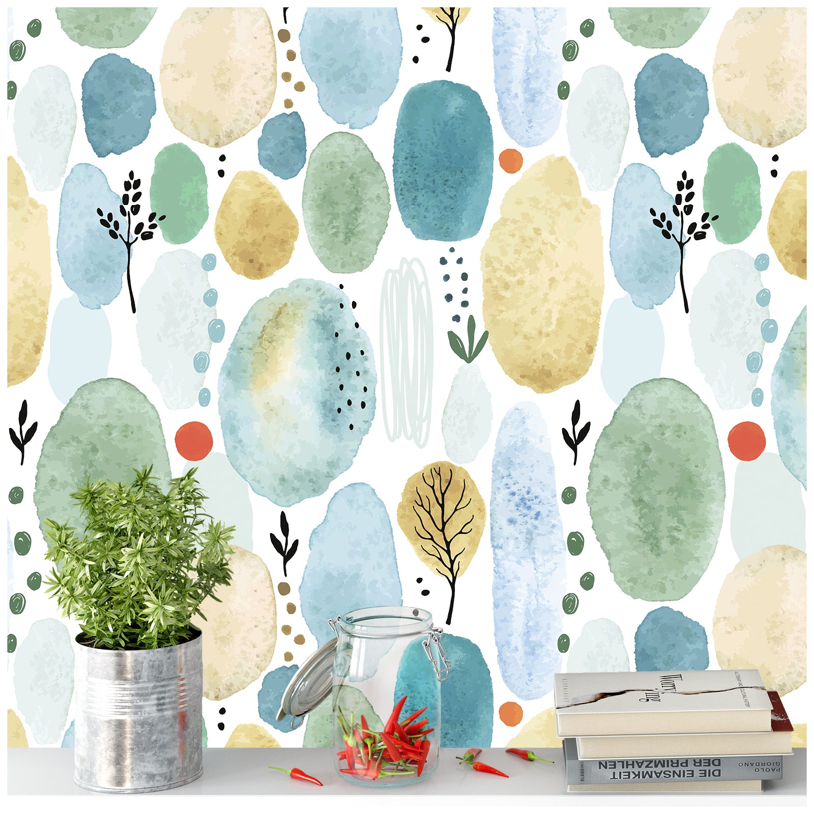 HaokHome 93043 Watercolor Forest Peel and Stick Wallpaper Removable Self Adhesive Home Decor