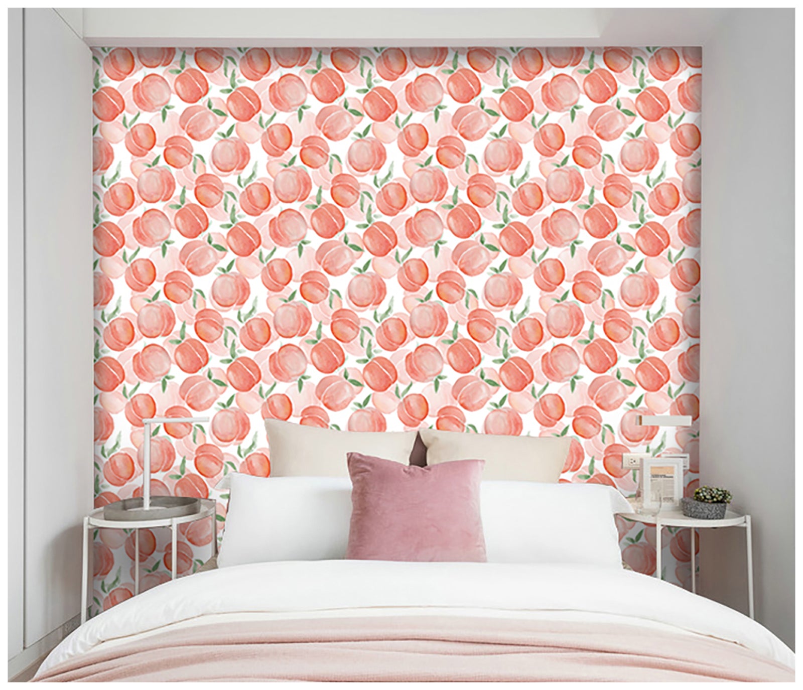 HaokHome 93084 Watercolor Peaches Wallpaper Peel and Stick Pink Fruit Self Adhesive Contact Paper for Girls Room Wall Decor