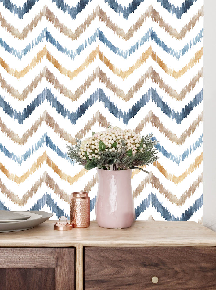 HaokHome 96067 Watercolor Wallpaper Chevron Geometric Self Adhesive Wall Paper Sticker Pull and Stick