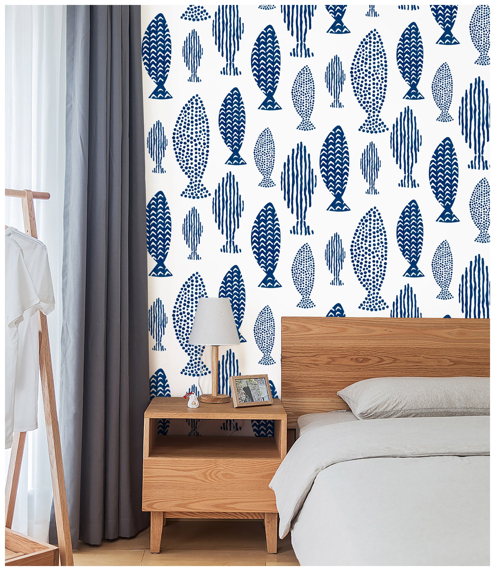 Waterproof Wallpaper Peel and Stick Abstract Geometry Blue Fish Trellis Indigo Removable Contact Paper for Bathroom Kids Room Wall Decoration