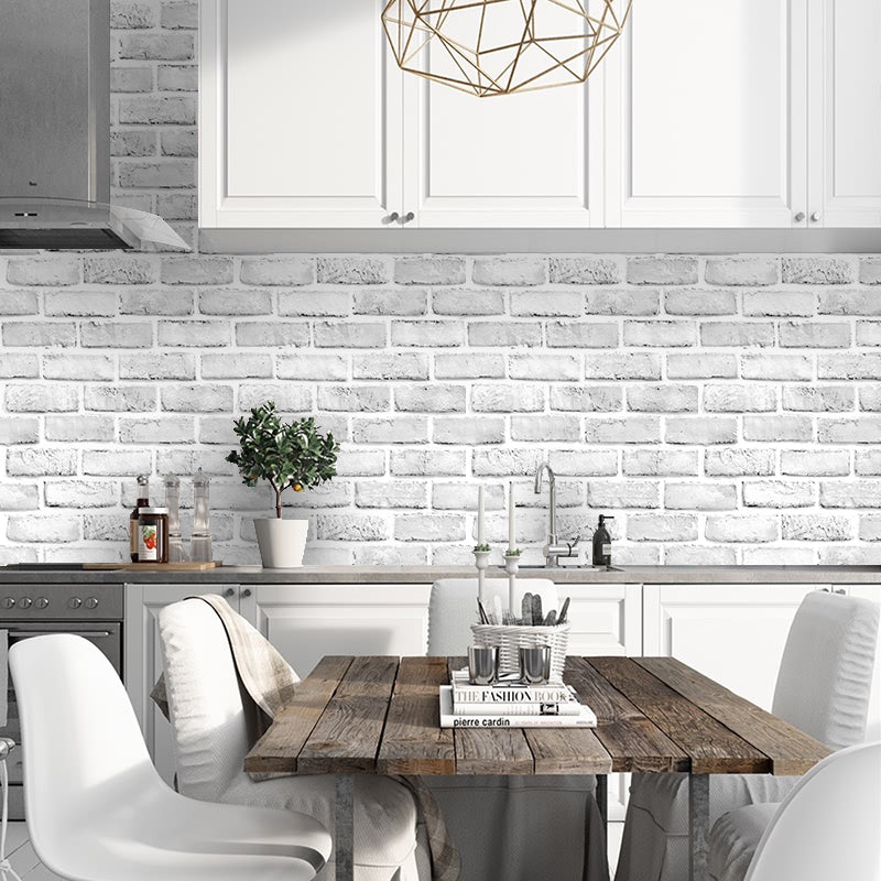 HaokHome 61022-3 White Brick Wallpaper Self Adhesive Removable Wallpaper for Kitchen Farmhouse Wall