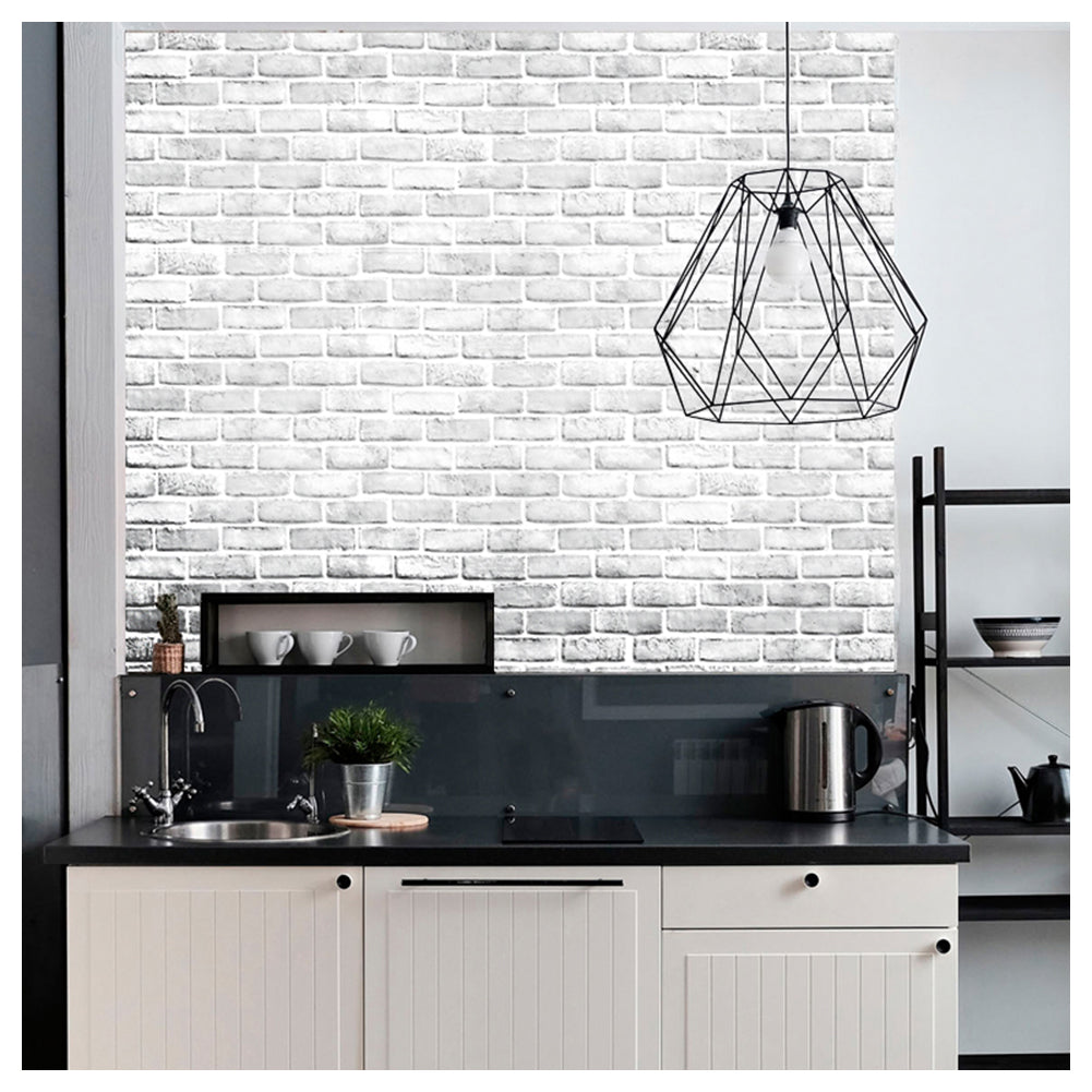 HaokHome 61022-3 White Brick Wallpaper Self Adhesive Removable Wallpaper for Kitchen Farmhouse Wall