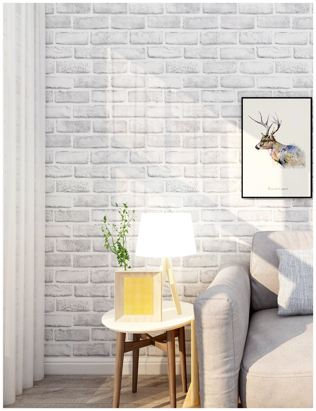 HaokHome 61022-3 White Brick Wallpaper Self Adhesive Removable Wallpaper for Kitchen Farmhouse Wall