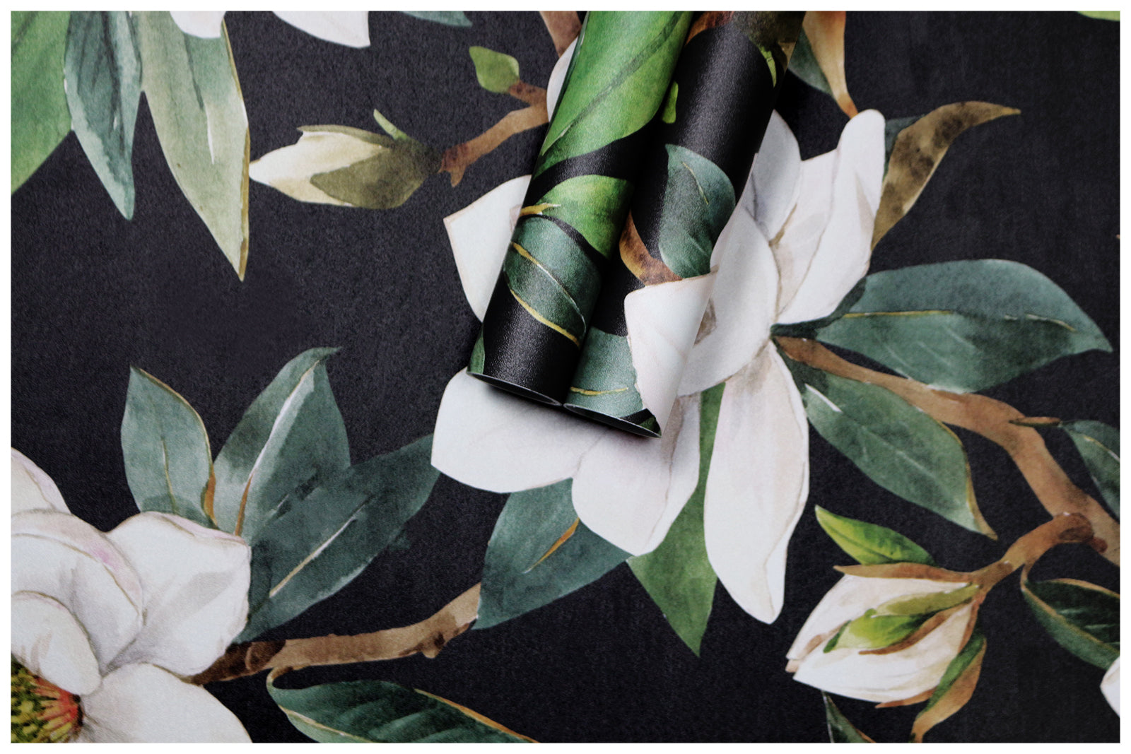 HaokHome 93086 White Flowers Bloom Floral Peel and Stick Wallpaper Black/White/Green Removable Contact Paper