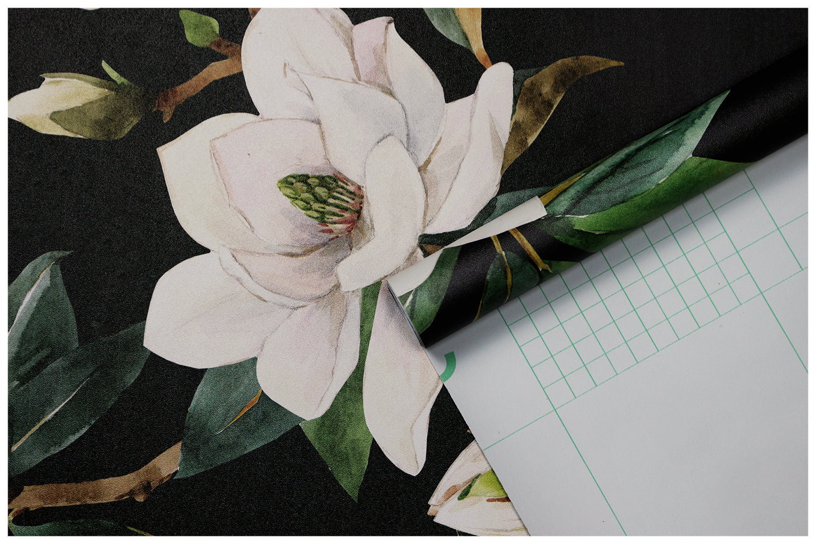 HaokHome 93086 White Flowers Bloom Floral Peel and Stick Wallpaper Black/White/Green Removable Contact Paper
