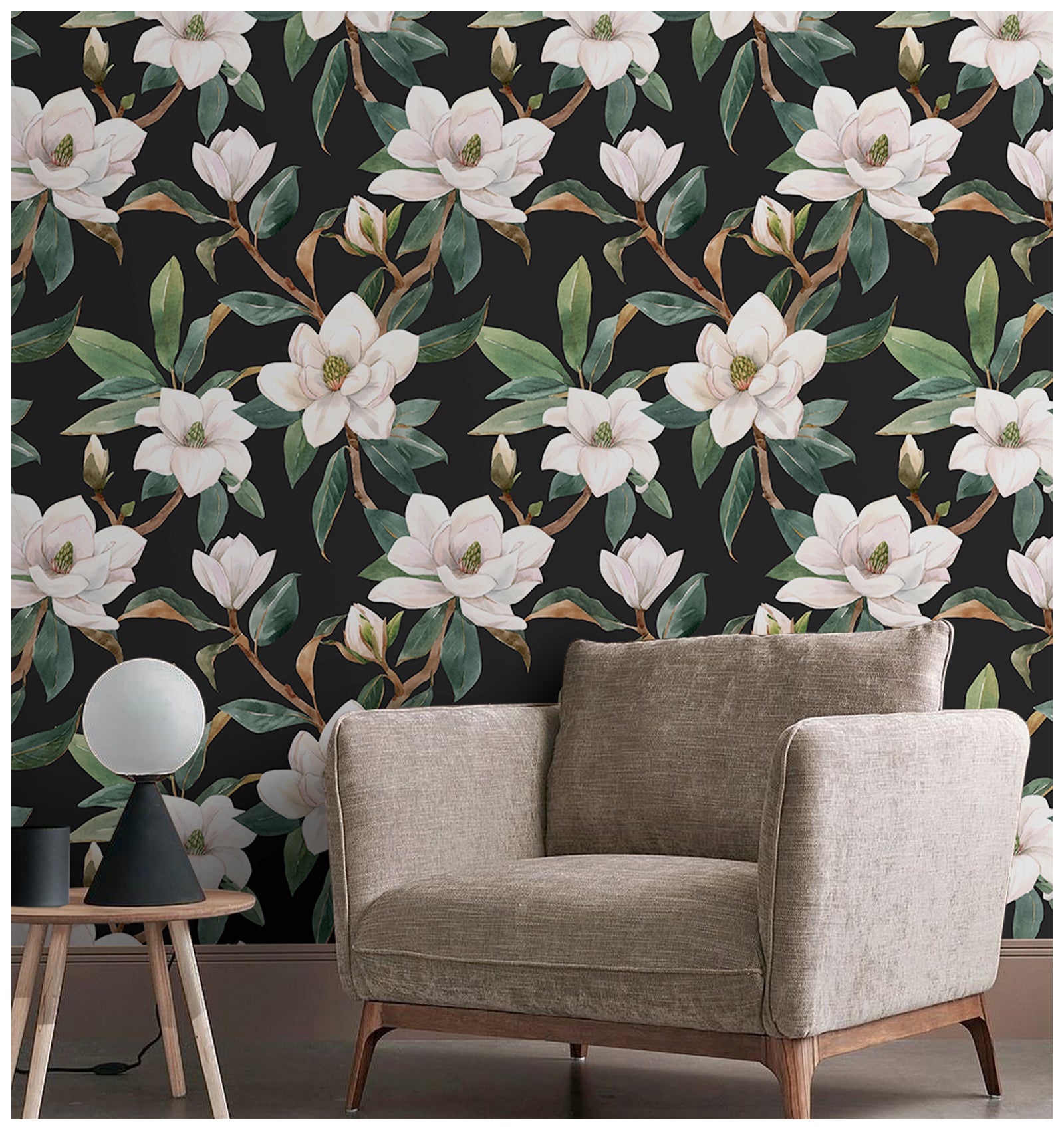 HaokHome 93086 White Flowers Bloom Floral Peel and Stick Wallpaper Black/White/Green Removable Contact Paper