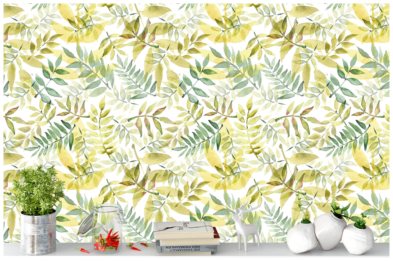 HaokHome 93034 Yellow Leaf Peel and Stick Wallpaper Leaves Wall Paper Modern Self Adhesive Decorative Watercolor Contact Paper